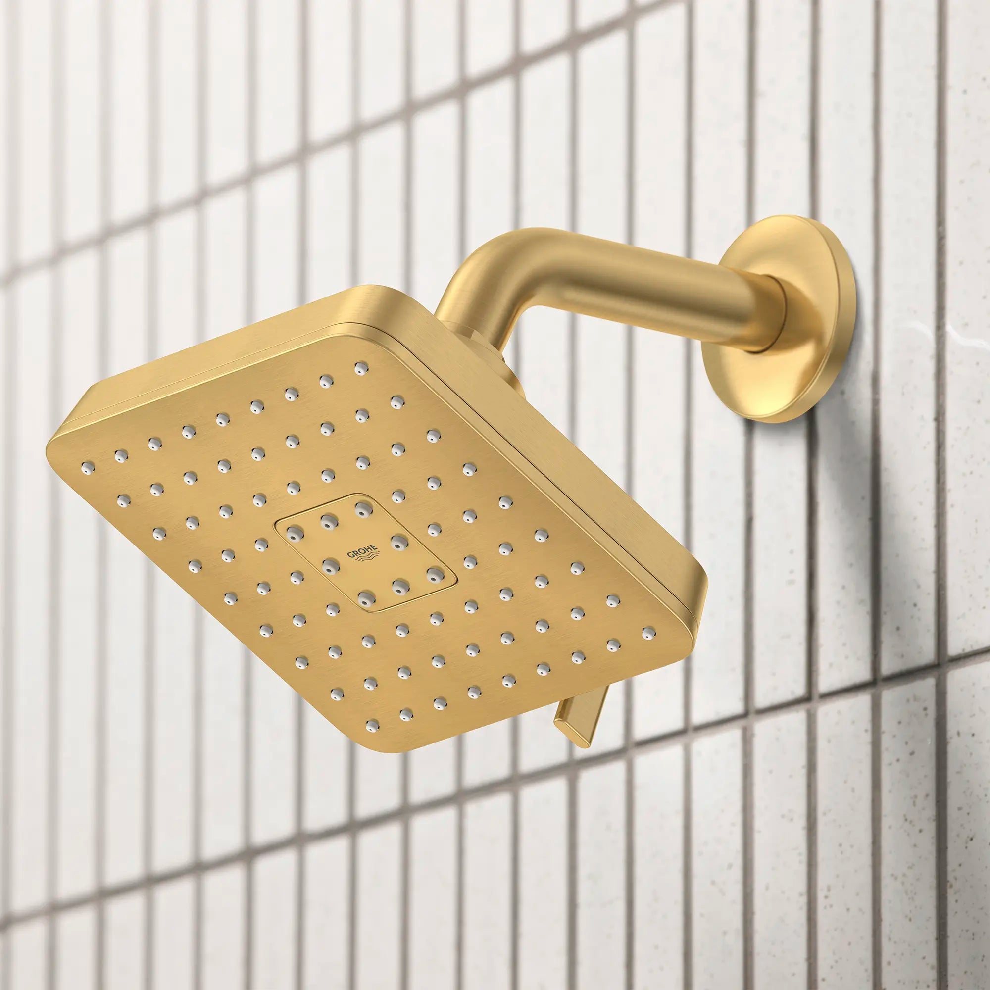 Euphoria 140 with AquaBooster Square Multi Spray Shower Head 1.75 GPM (6.6L/min) // BRUSHED COOL SUNRISE // 282691_Aqua_Booster_EnvironmentCloseUp_111721GN00_0001_MARCH2026_1_CDNwebp.webp