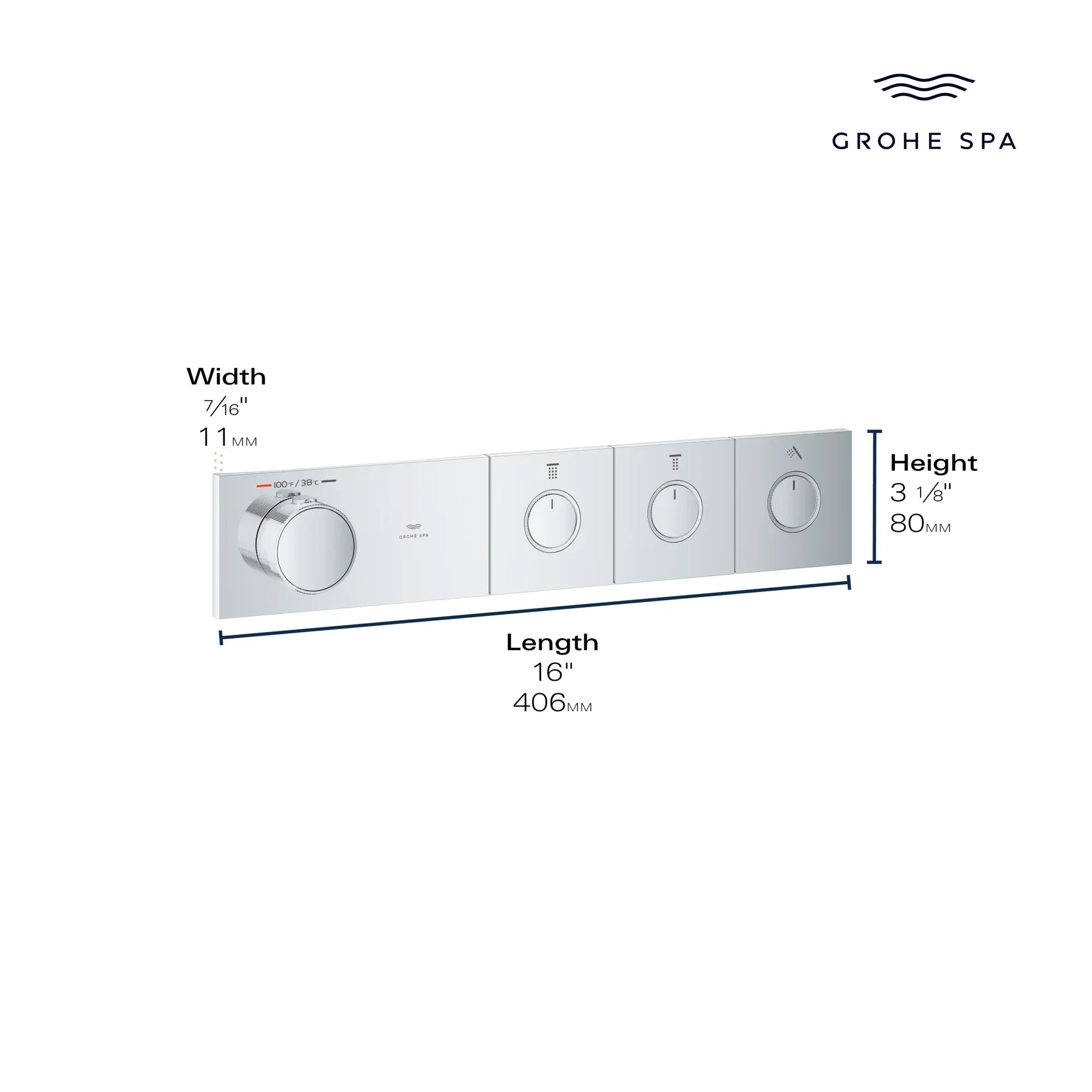 Grohtherm Aqua Tiles 3 Outlet Thermostatic Trim // BRUSHED COOL SUNRISE // 283276_GROHE_AquaTiles_Infographic_1071760000_0001_April2026_0_CDNwebp.webp