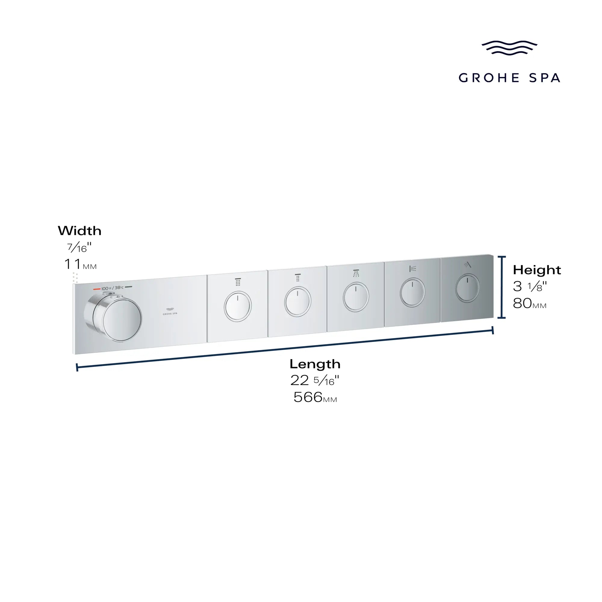 Grohtherm Aqua Tiles 5 Outlet Thermostatic Trim // BRUSHED COOL SUNRISE // 283281_GROHE_AquaTiles_Infographic_1071780000_0001_April2026_0_CDNwebp.webp