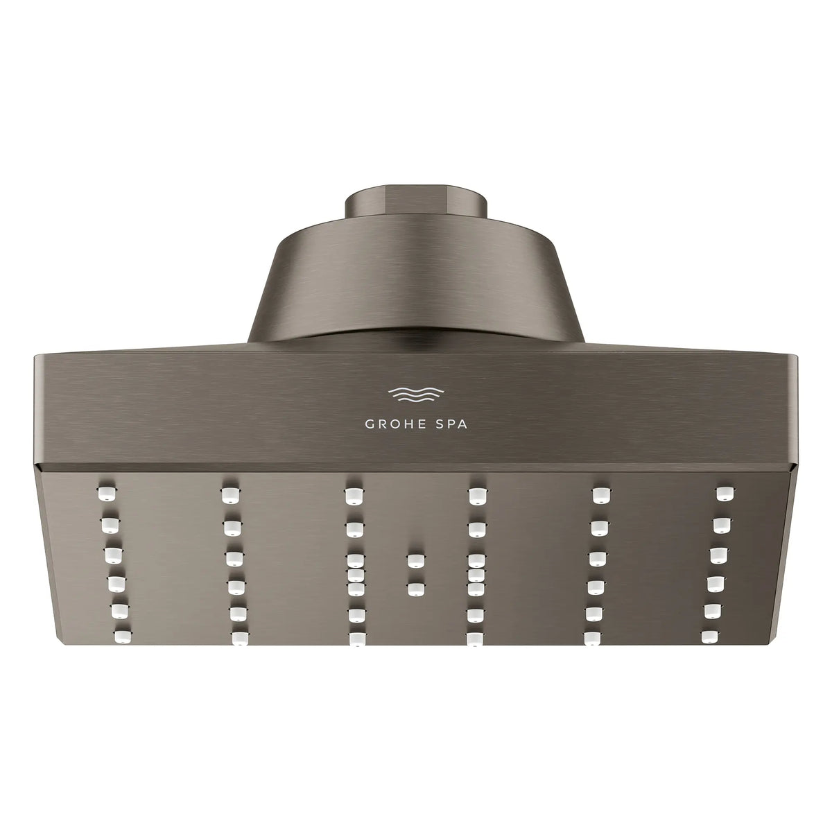 Rainshower Aqua Single Spray 5 1/2" Square Showerhead with AquaBooster 1.75 GPM (6.6 L/min) // BRUSHED HARD GRAPHITE // 283605_Aquabooster_SiloFront_111661AL00_111668AL00_0001_April2026_0_CDNwebp.webp
