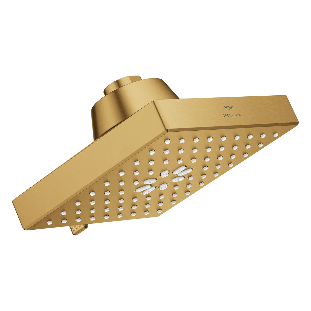Rainshower Aqua Multi Spray 5 1/2" Square Showerhead with AquaBooster 2.5 GPM (9.5 L/min) // BRUSHED COOL SUNRISE // 283808_Aquabooster_SiloRight_111672GN00_111673GN00_010_01_0001_April2026_0_CDNwebp.webp