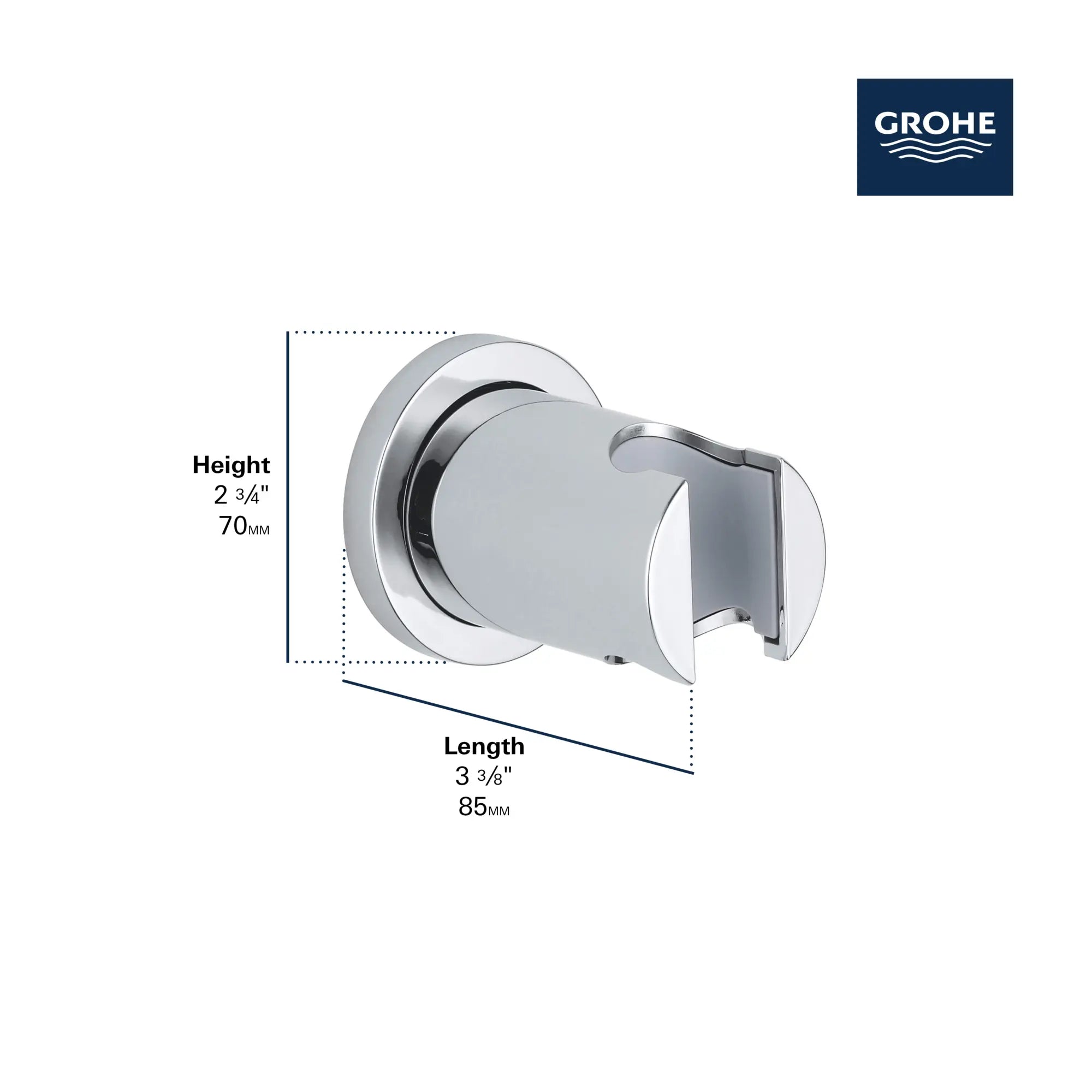 Tempesta Wall Union with Hand Shower Holder // BRUSHED NICKEL INFINITYFINISH // 284168_HSHolder_Infographic_28629_0001_APR2026_1_CDNwebp.webp