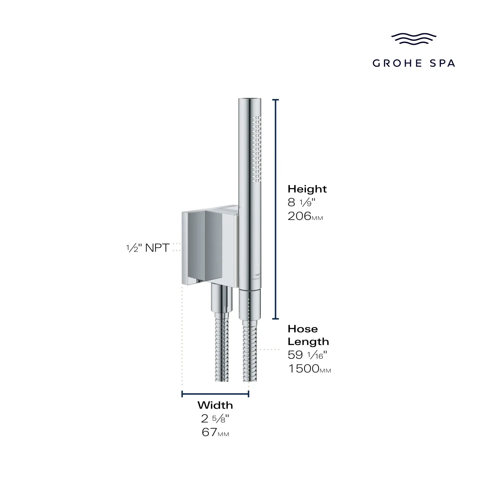 Rainshower Aqua Dual Spray Stick Handshower w/Magnetic Holder 1.75 GPM (6.6 L/min) // BRUSHED HARD GRAPHITE // 284194_GROHE_AquaTiles_Infographic_1050960000_0001_April2026_0_CDNwebp.webp