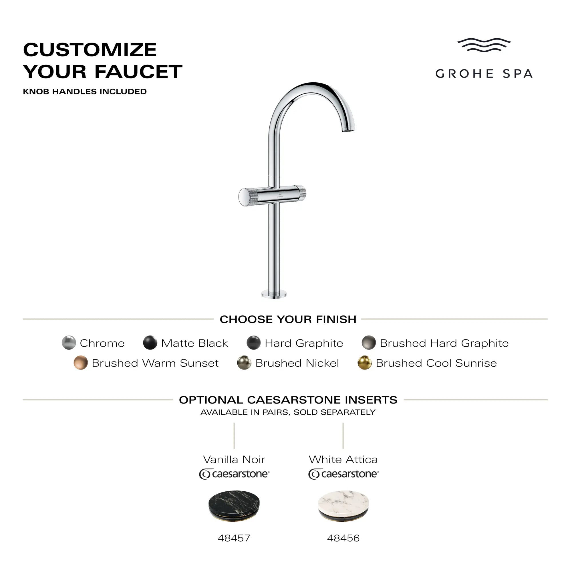 Atrio Private Collection Single Hole Two-Handle Vessel Sink Faucet with Knob Handles, 1.2 GPM (4.5 L/min) // BRUSHED COOL SUNRISE // 284232_AtrioPC_Infographic_105342_0001_MAY2026_0_CDNwebp.webp