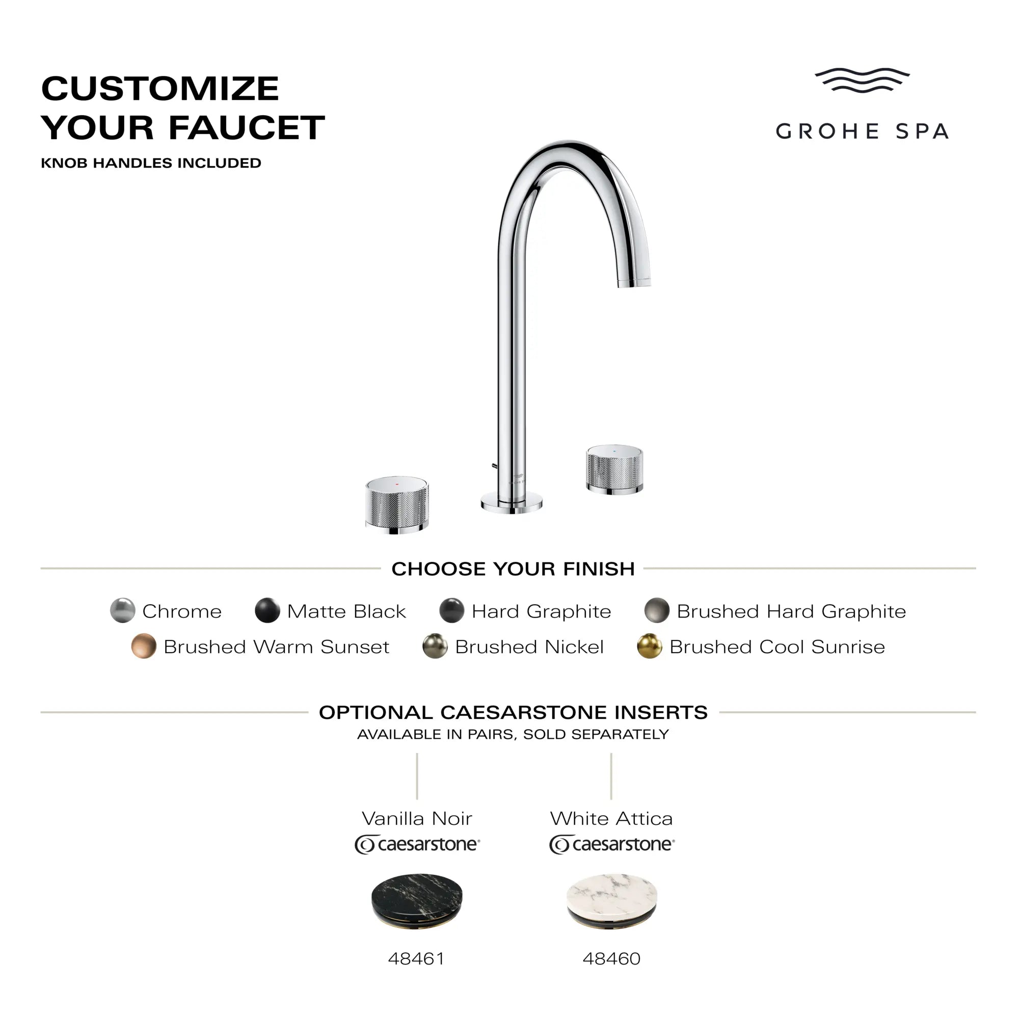 Atrio Private Collection 8-inch Widespread 2-Handle M-Size Bathroom Faucet with Knob Handles, 1.2 GPM (4.5 L/min) // BRUSHED WARM SUNSET // 284233_AtrioPC_Infographic_105339_0001_MAY2026_0_CDNwebp.webp