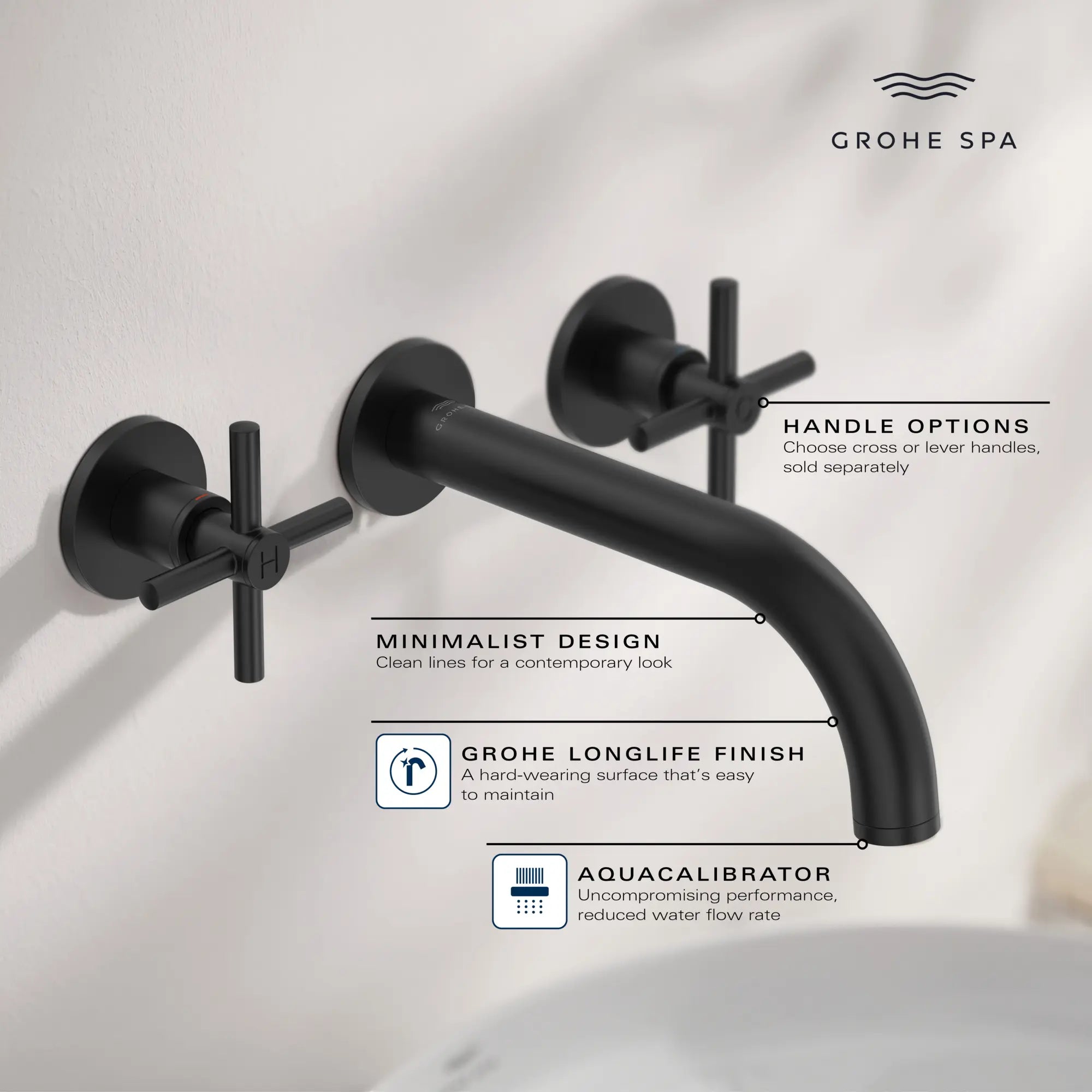 Atrio 2-Handle Wall Mount Faucet without Handles, 1.2 GPM (4.5L.min)