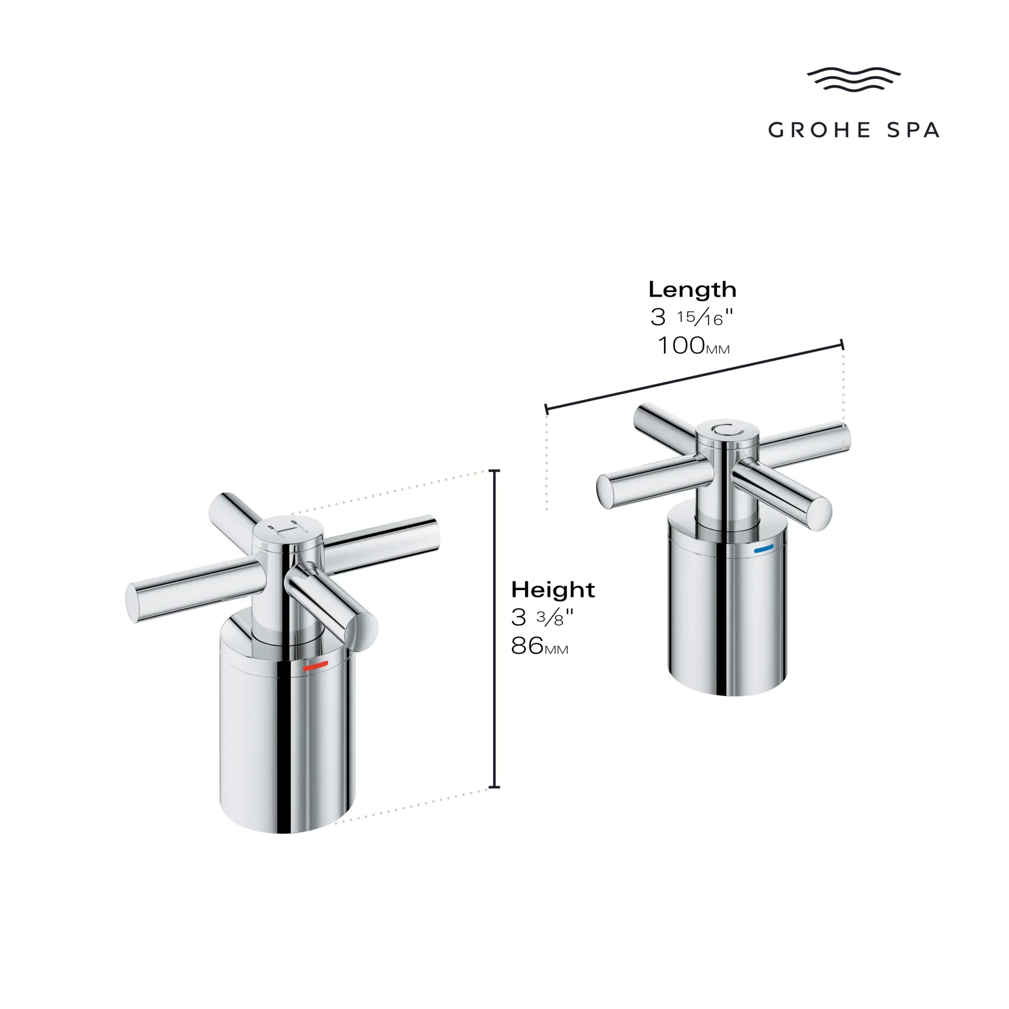 Atrio Cross Handles for Roman Tub Faucet (Pair) // GROHE STARLIGHT CHROME // 284730_Atrio_Infographic_14217_0001_APR2026_0_CDNwebp.webp