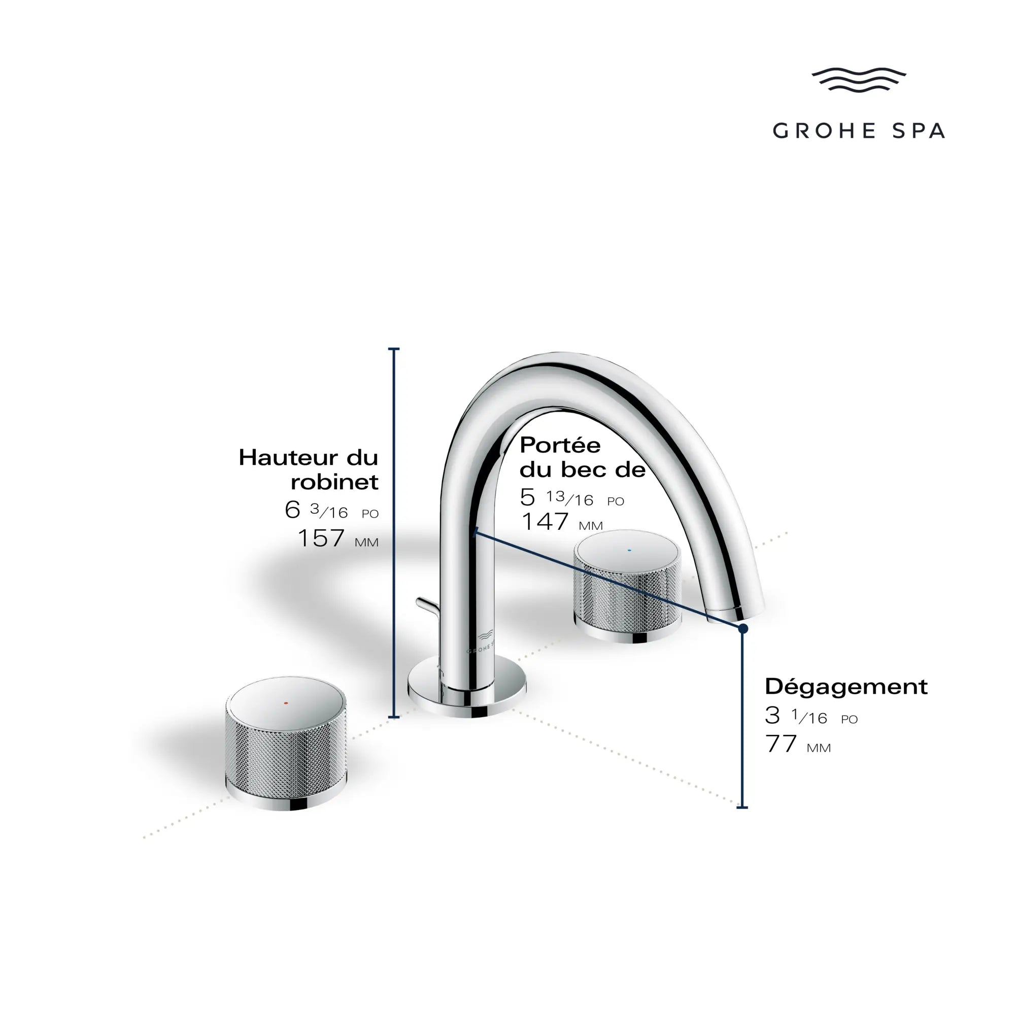 Atrio Private Collection 8-inch Widespread 2-Handle S-Size Bathroom Faucet, 1.2 GPM (4.5 L/min) // GROHE STARLIGHT CHROME // 284740_AtrioPC_Infographic_105338_0001_MAY2026_FR_1_CDNwebp.webp