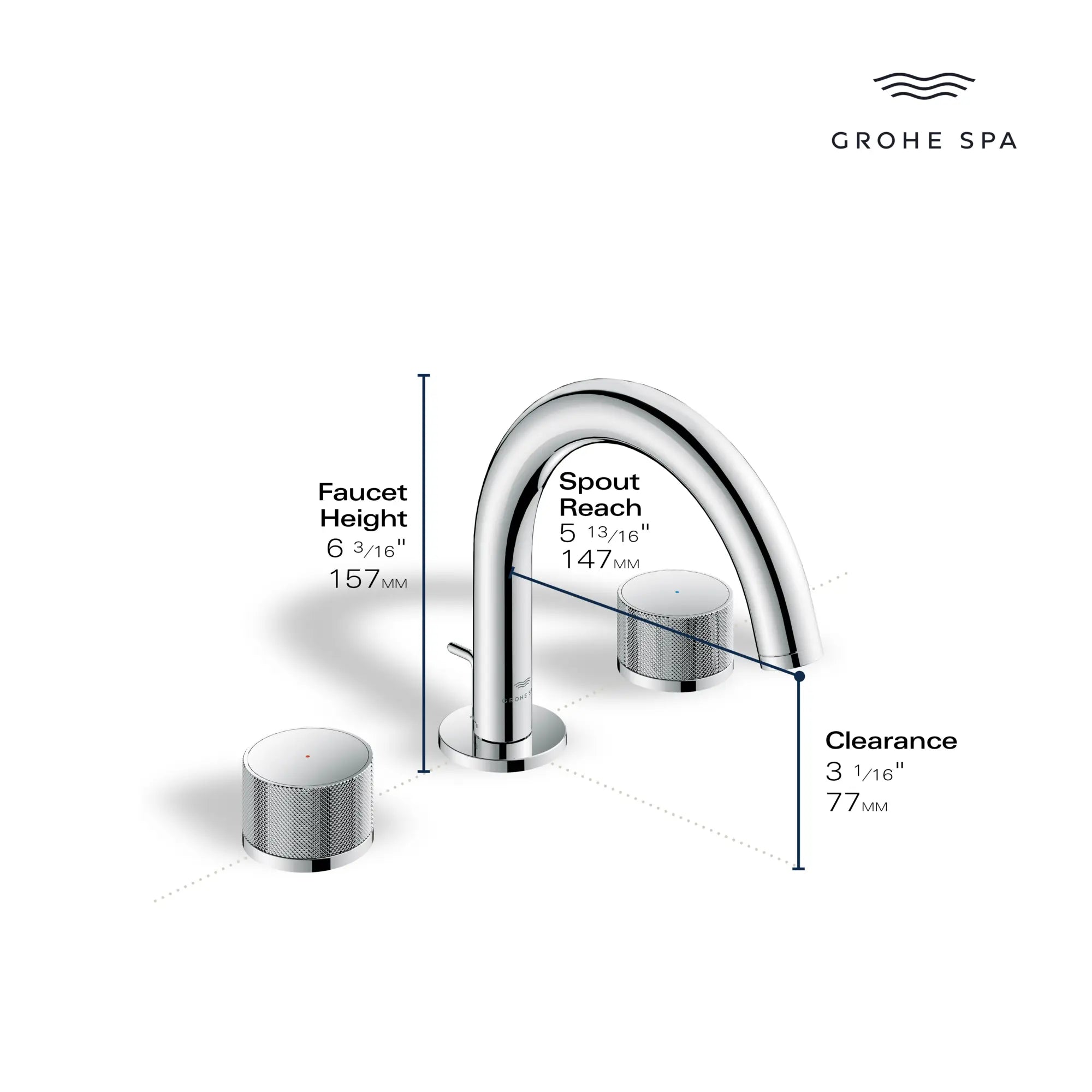 Atrio Private Collection 8-inch Widespread 2-Handle S-Size Bathroom Faucet, 1.2 GPM (4.5 L/min) // GROHE STARLIGHT CHROME // 284742_AtrioPC_Infographic_105338_0001_MAY2026_0_CDNwebp.webp