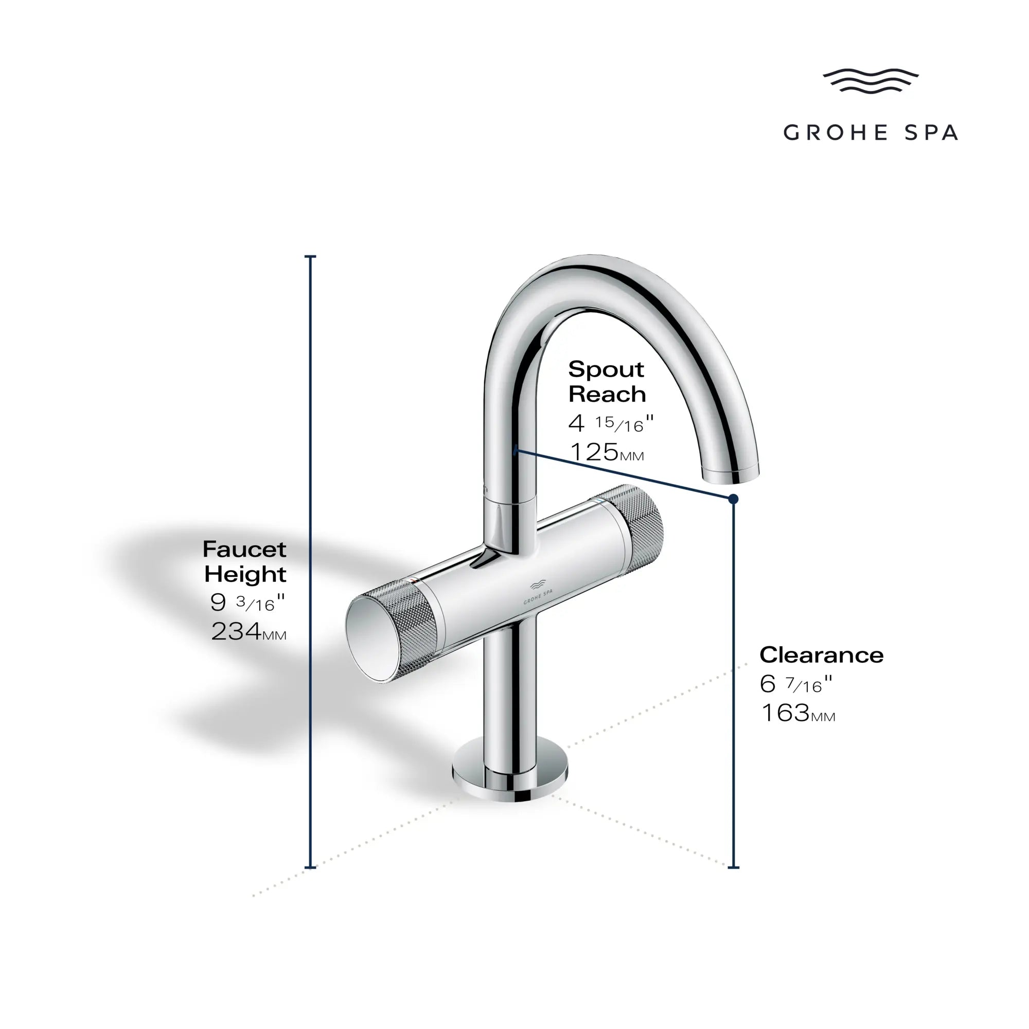 Atrio Private Collection Single Hole Two-Handle M-Size Bathroom Faucet with Knob Handles, 1.2 GPM (4.5 L/min) // GROHE STARLIGHT CHROME // 284744_AtrioPC_Infographic_105341_0001_MAY2026_0_CDNwebp.webp