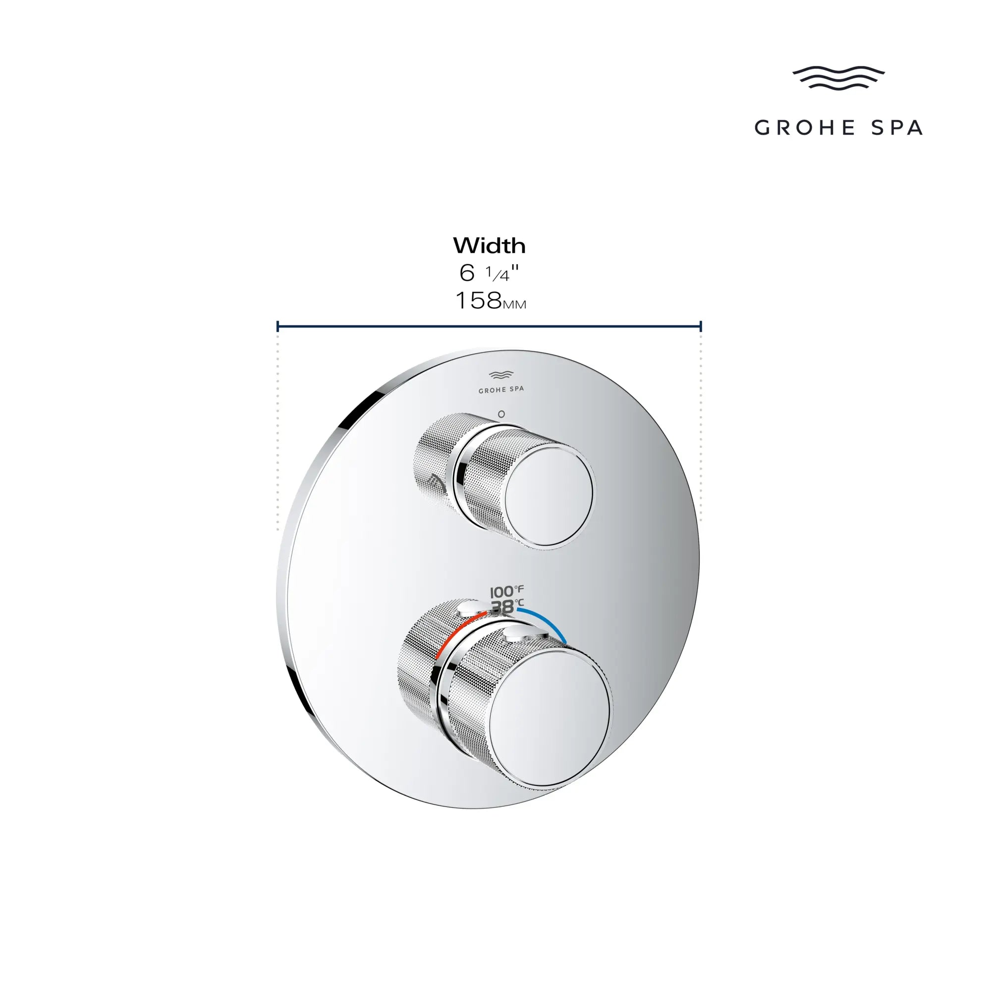 Atrio Private Collection Dual Function 2-Handle Thermostatic Valve Trim with Control Module with Knob Handles // GROHE STARLIGHT CHROME // 284754_AtrioPC_Infographic_105366_0001_MAY2026_0_CDNwebp.webp