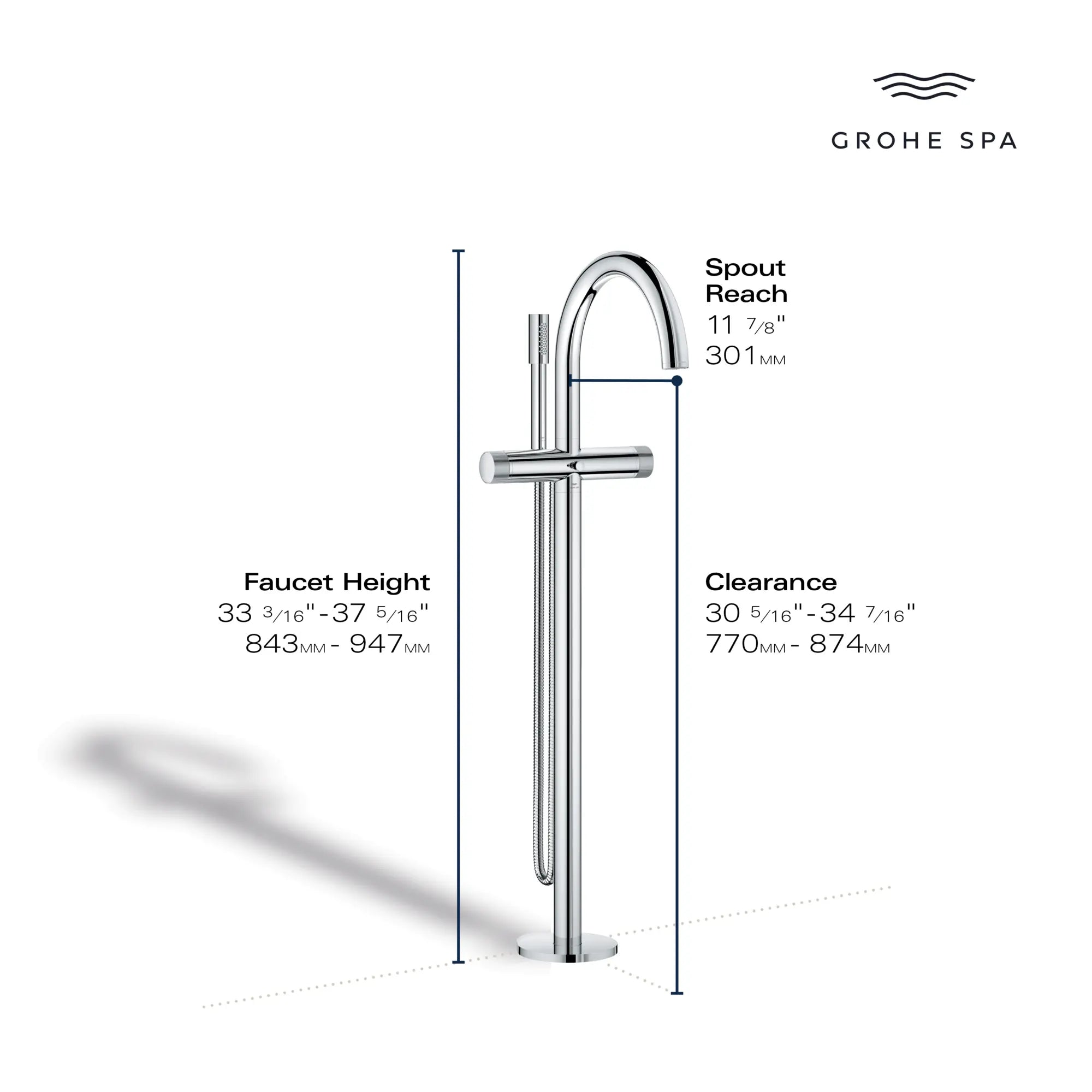 Atrio Private Collection 2-Handle Free Standing Tub Filler with Knob Handles, with 1.75 GPM Hand Shower // HARD GRAPHITE // 284755_AtriPC_Infographic_105772_0001_MAY2026_1_CDNwebp.webp