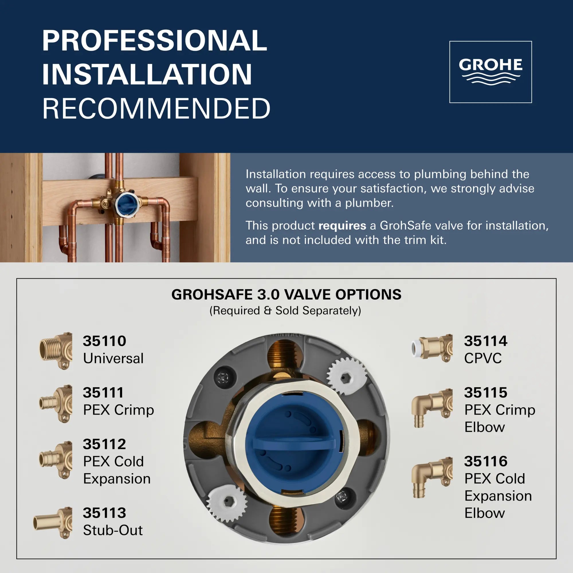 Pressure Balance Valve Trim with Cartridge // HARD GRAPHITE // 284877_GrohSafeInstall_Infographic_Generic_0001_MAY2026_0_CDNwebp.webp