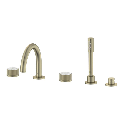 Atrio Private Collection 5-Hole 2-Handle Deckmount Tub Filler with Knob Handles with 1.75 GPM Hand Shower - Brushed Nickel InfinityFinish