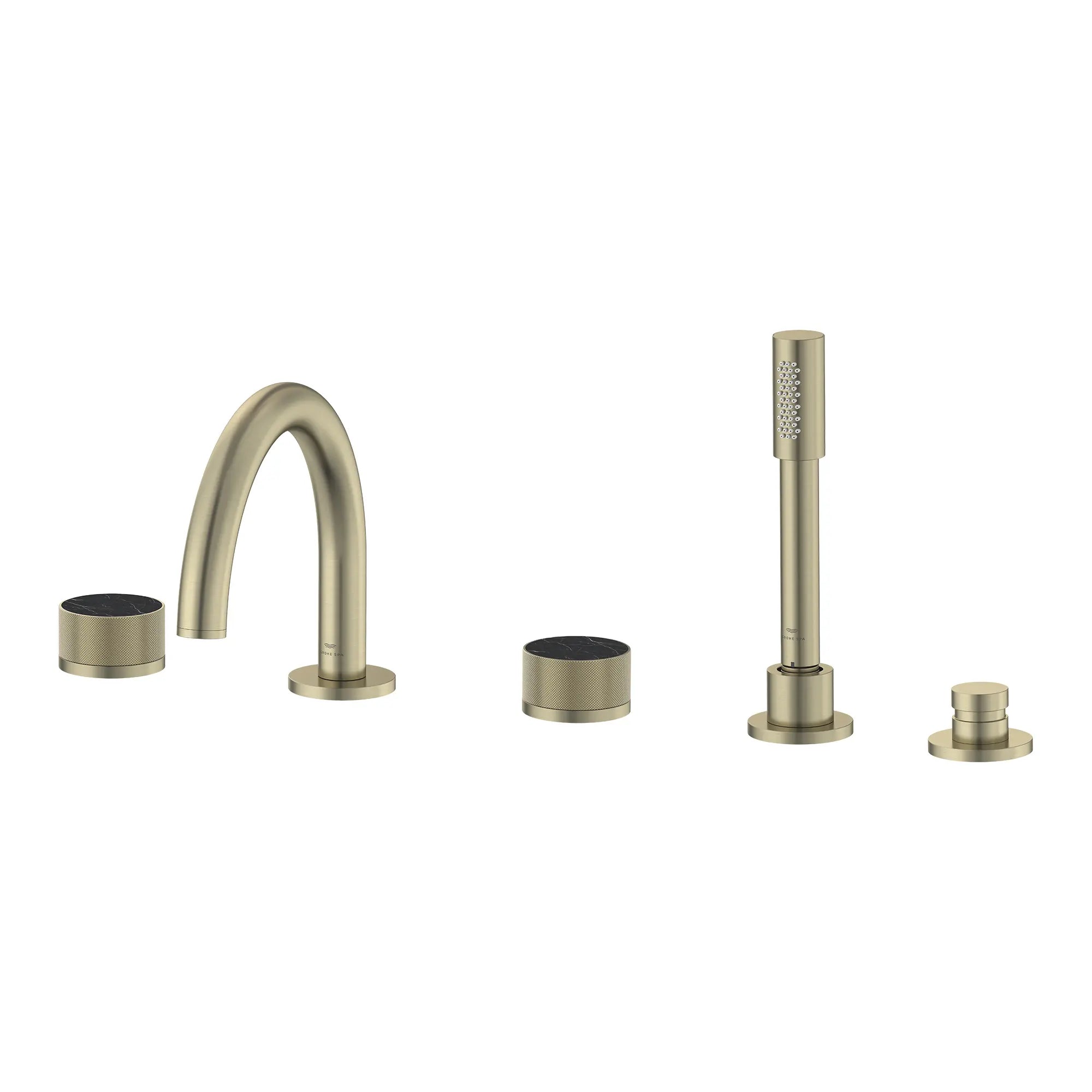 Atrio Private Collection 5-Hole 2-Handle Deckmount Tub Filler with Knob Handles with 1.75 GPM Hand Shower // BRUSHED NICKEL INFINITYFINISH // 285298_Atrio_PC_SiloLeft_105350EN00_464632430_0001_APRIL2026_0_CDNwebp.webp