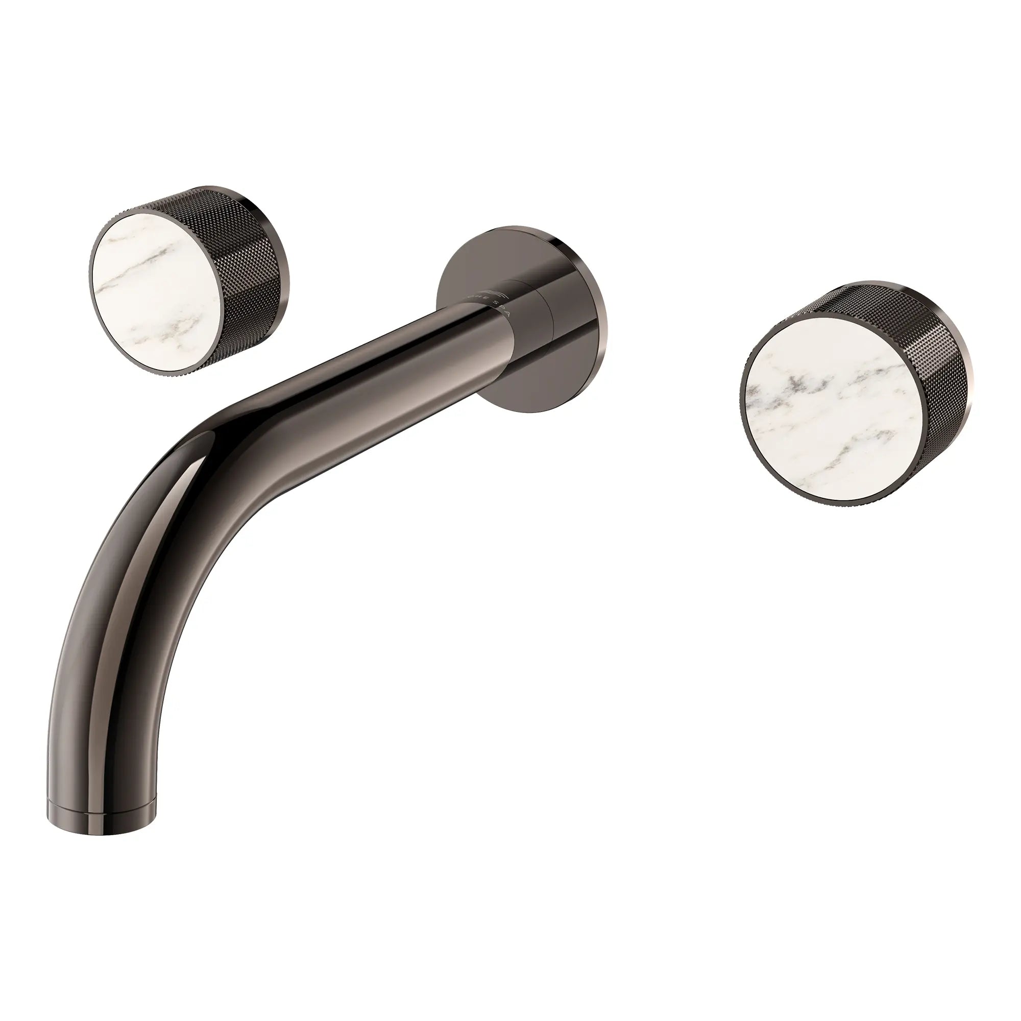 Atrio Private Collection 2-Handle Wall Mount Faucet, Knob Handles, 1.2 GPM (4.5L.min) // HARD GRAPHITE // 285299_Atrio_PC_SiloLeft_105364A000_48460_0001_APRIL2026_0_CDNwebp.webp