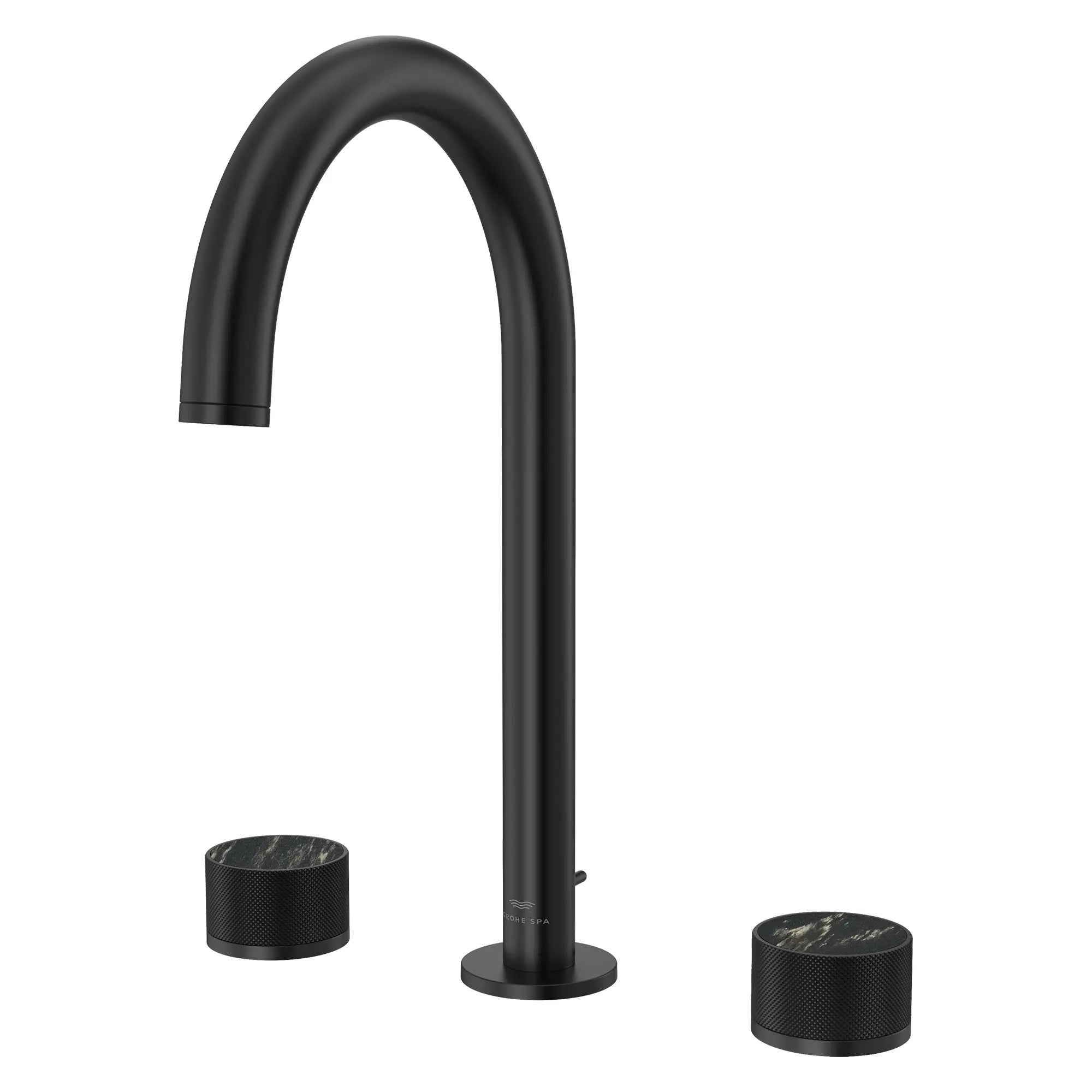 Atrio Private Collection 8-inch Widespread 2-Handle M-Size Bathroom Faucet with Knob Handles, 1.2 GPM (4.5 L/min) // MATTE BLACK // 285316_Atrio_PC_SiloLeft_1053392430_48461_0001_APRIL2026_0_CDNwebp.webp