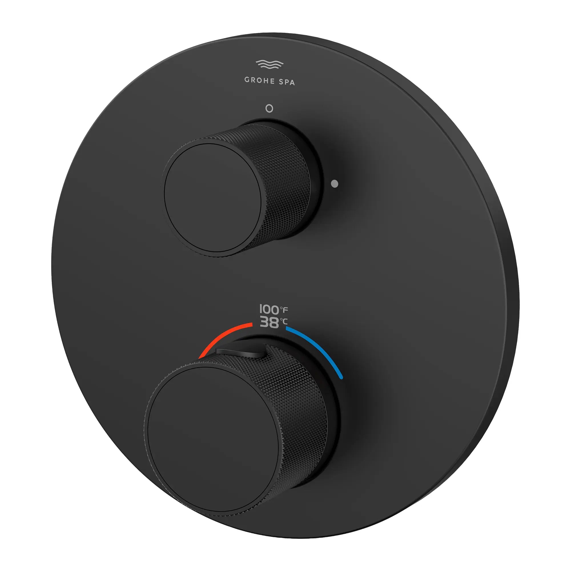 Atrio Private Collection Dual Function 2-Handle Thermostatic Valve Trim with Control Module with Knob Handles // MATTE BLACK // 285325_Atrio_PC_SiloLeft_1053662430_0001_APRIL2026_0_CDNwebp.webp
