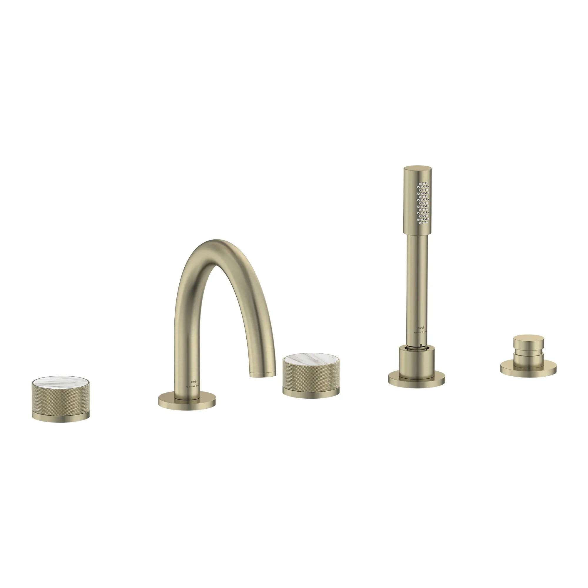 Atrio Private Collection 5-Hole 2-Handle Deckmount Tub Filler with Knob Handles with 1.75 GPM Hand Shower // BRUSHED NICKEL INFINITYFINISH // 285343_Atrio_PC_SiloRight_105350EN00_464622430_0001_APRIL2026_0_CDNwebp.webp