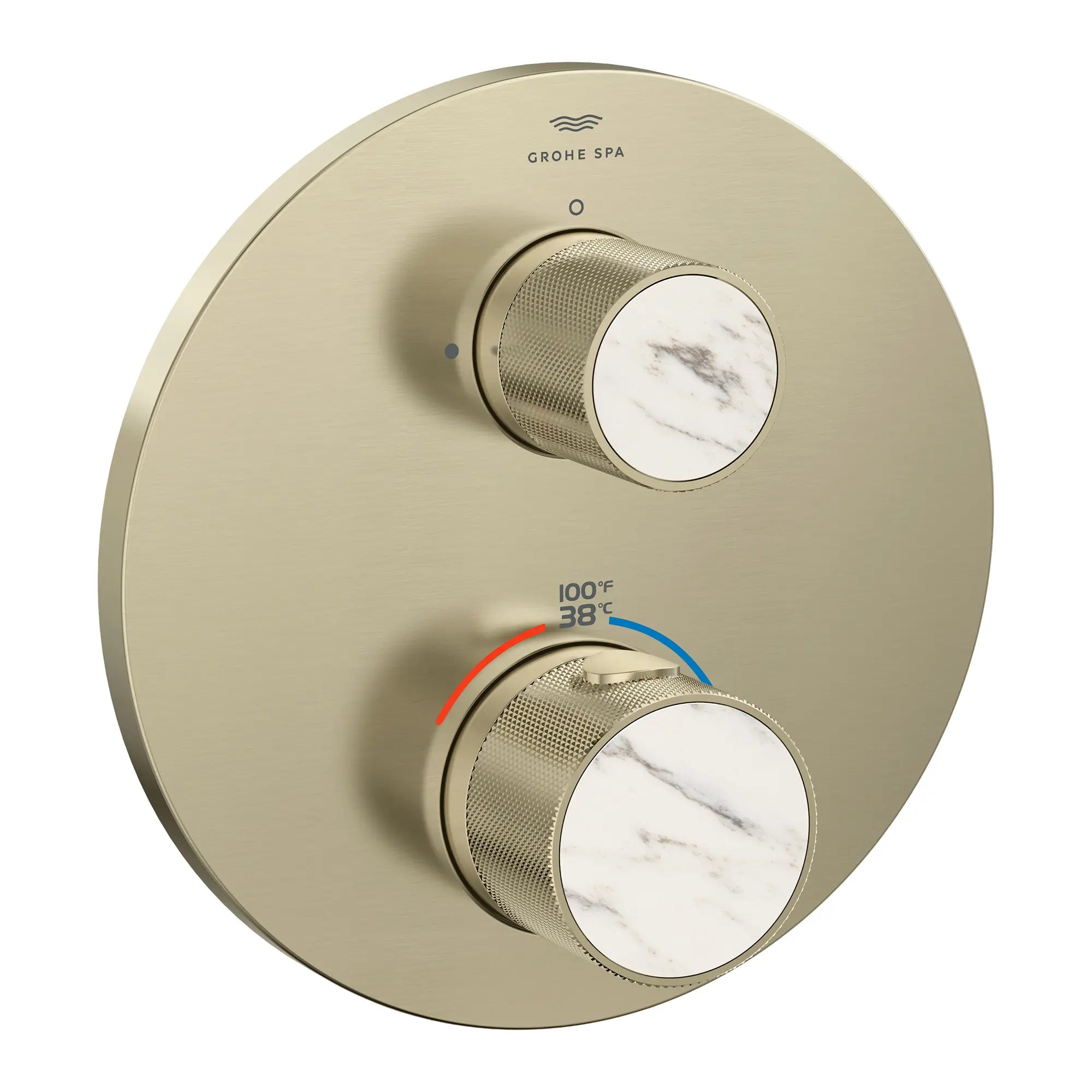 Atrio Private Collection Dual Function 2-Handle Thermostatic Valve Trim with Control Module with Knob Handles // BRUSHED NICKEL INFINITYFINISH // 285351_Atrio_PC_SiloRight_105366EN00_48466EN00_0001_APRIL2026_0_CDNwebp.webp