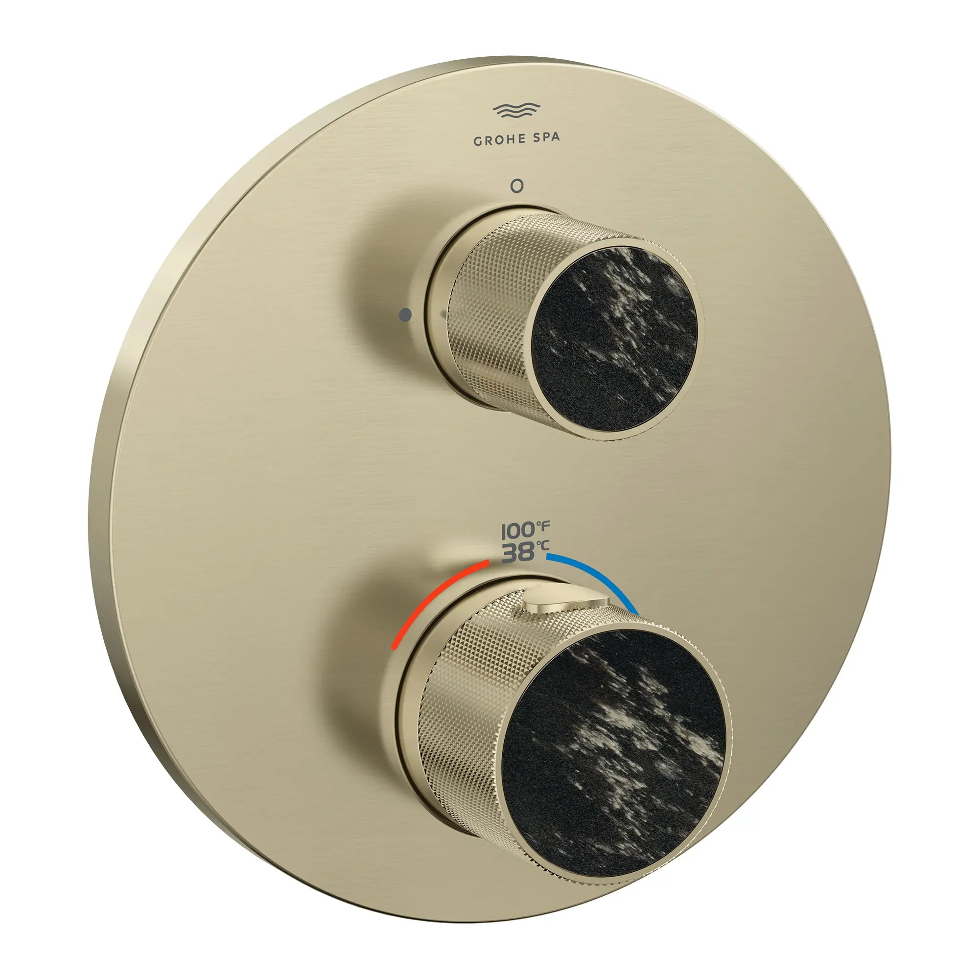 Atrio Private Collection Dual Function 2-Handle Thermostatic Valve Trim with Control Module with Knob Handles // BRUSHED NICKEL INFINITYFINISH // 285352_Atrio_PC_SiloRight_105366EN00_48467EN00_0001_APRIL2026_0_CDNwebp.webp