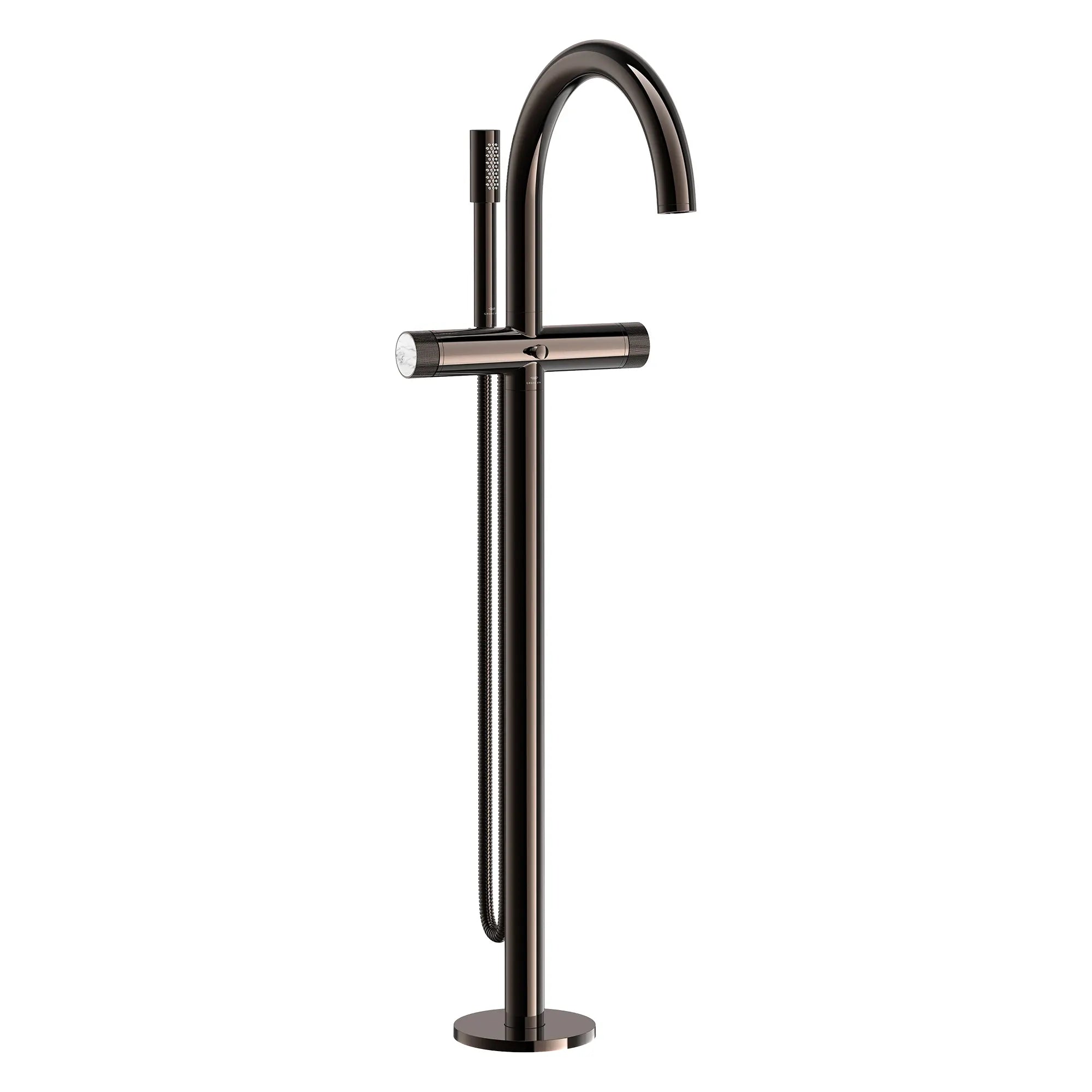 Atrio Private Collection 2-Handle Free Standing Tub Filler with Knob Handles, with 1.75 GPM Hand Shower // HARD GRAPHITE // 285353_Atrio_PC_SiloRight_105772A00_48460A00_0001_APRIL2026_0_CDNwebp.webp