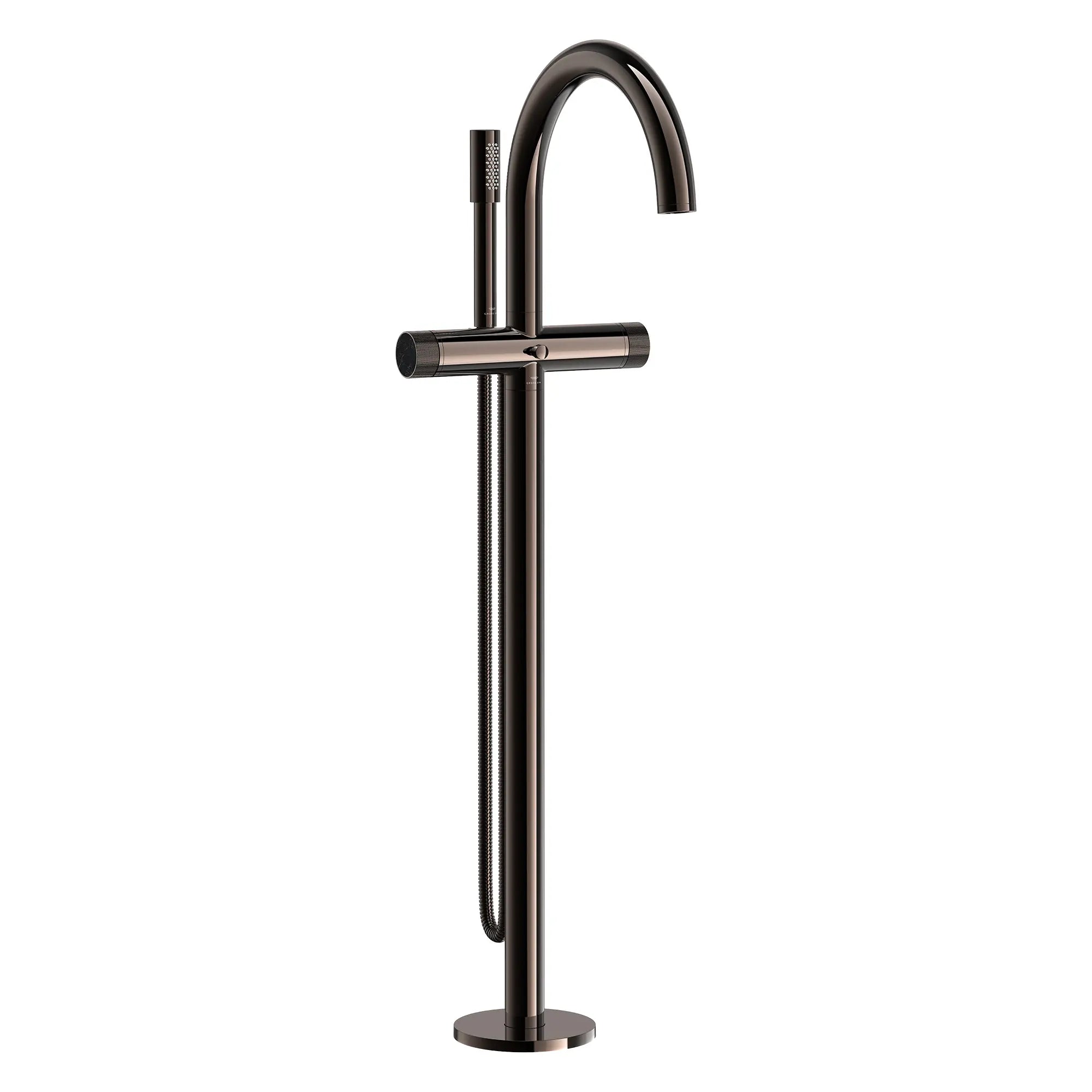 Atrio Private Collection 2-Handle Free Standing Tub Filler with Knob Handles, with 1.75 GPM Hand Shower // HARD GRAPHITE // 285355_Atrio_PC_SiloRight_105772A00_48461A00_0001_APRIL2026_0_CDNwebp.webp