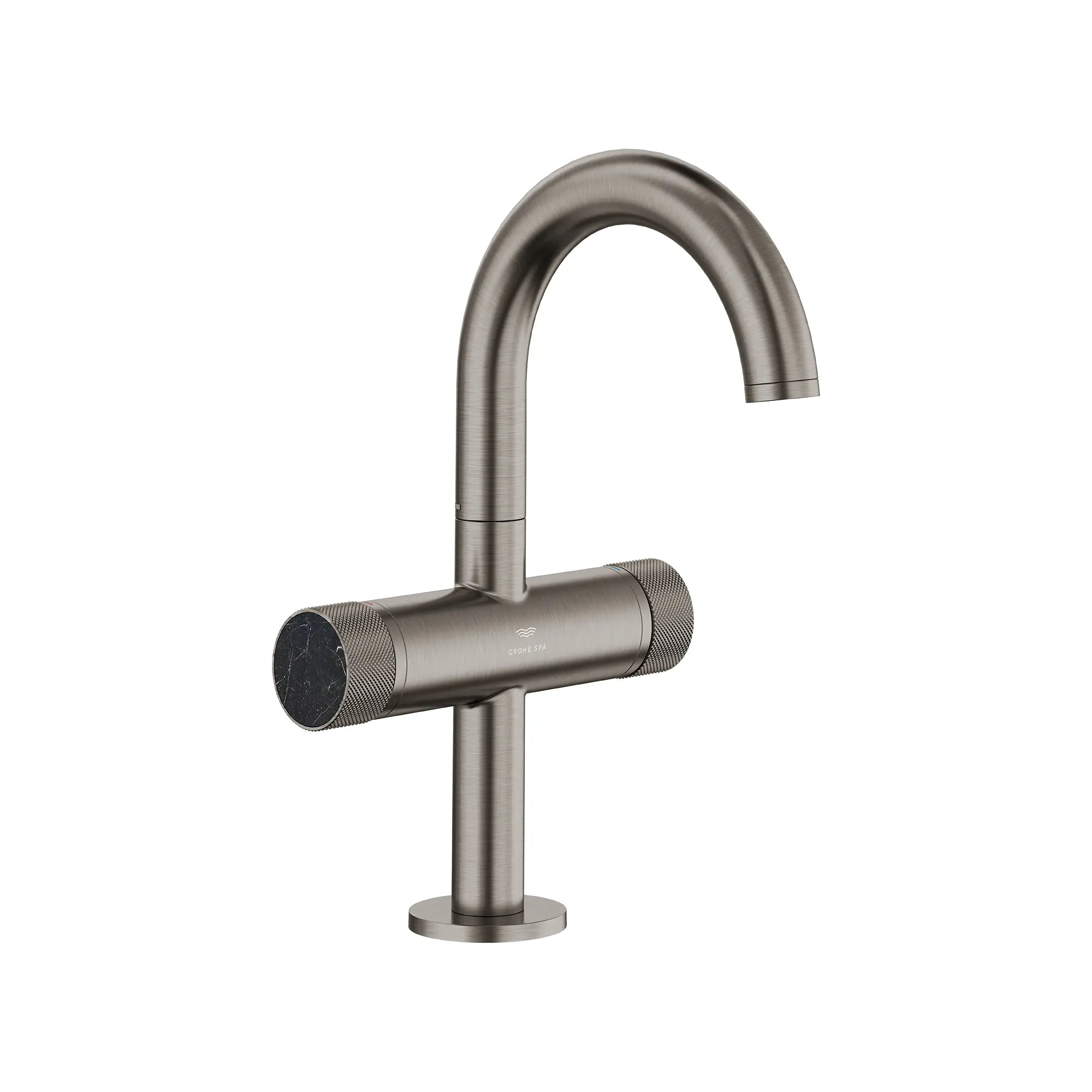 Atrio Private Collection Single Hole Two-Handle M-Size Bathroom Faucet with Knob Handles, 1.2 GPM (4.5 L/min) // BRUSHED HARD GRAPHITE // 285443_Atrio_SiloRight_105341AL00_48457AL00_0001_MARCH2026_0_CDNwebp.webp