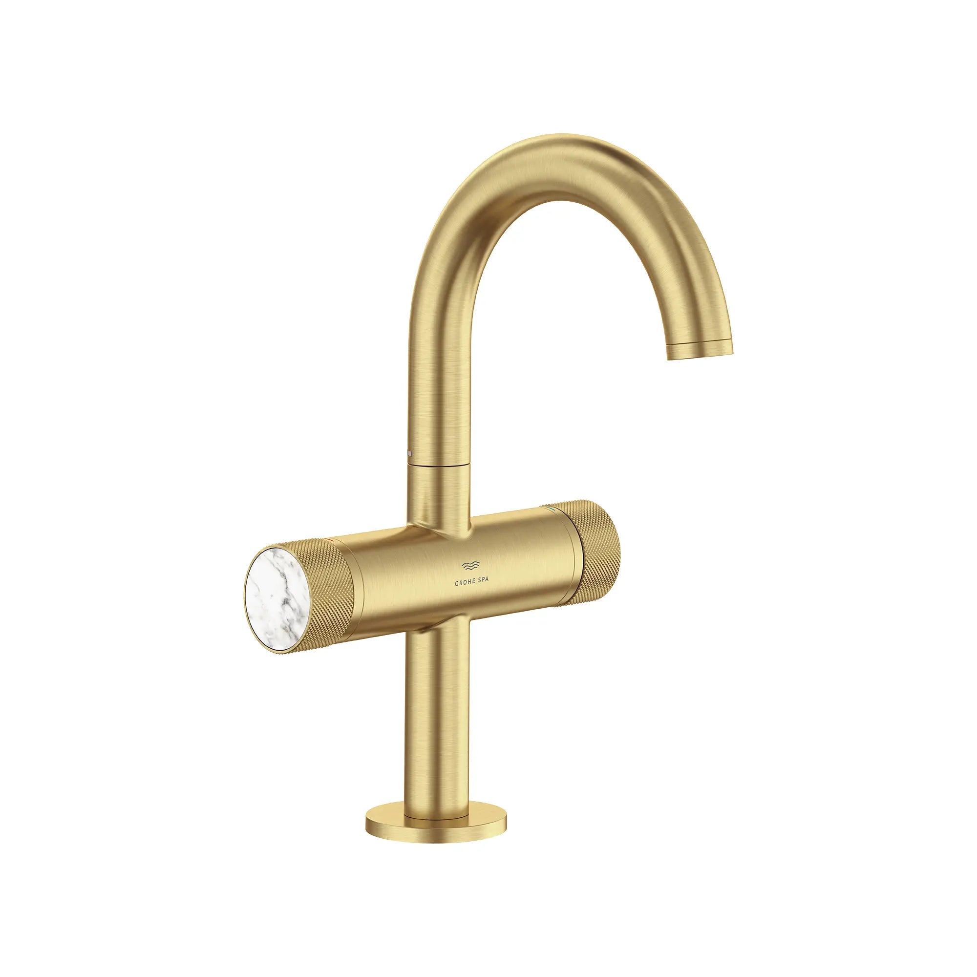 Atrio Private Collection Single Hole Two-Handle M-Size Bathroom Faucet with Knob Handles, 1.2 GPM (4.5 L/min) // BRUSHED COOL SUNRISE // 285447_Atrio_SiloRight_105341GN00_48456GN00_0001_MARCH2026_0_CDNwebp.webp