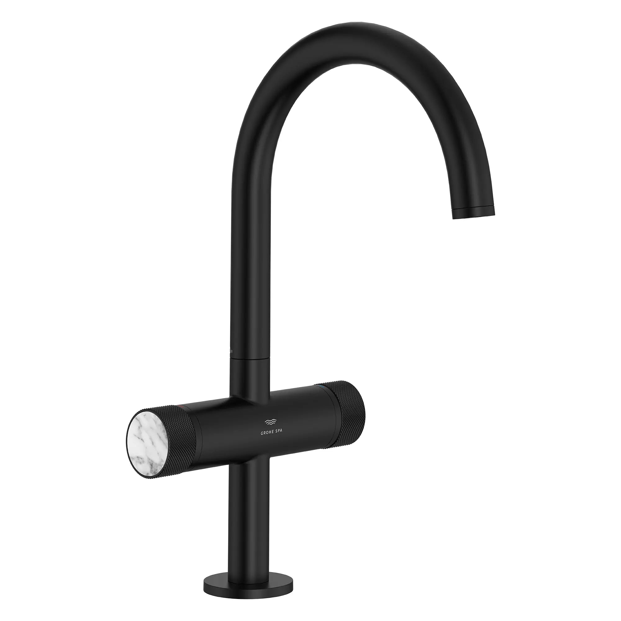 Atrio Private Collection Single Hole 8-Inch Widespread 2-Handle L-Size Bathroom Faucet with Knob Handles, 1.2 GPM (4.5 L/min) // MATTE BLACK // 285449_Atrio_SiloRight_1053372430_484562430_0001_MARCH2026_0_CDNwebp.webp