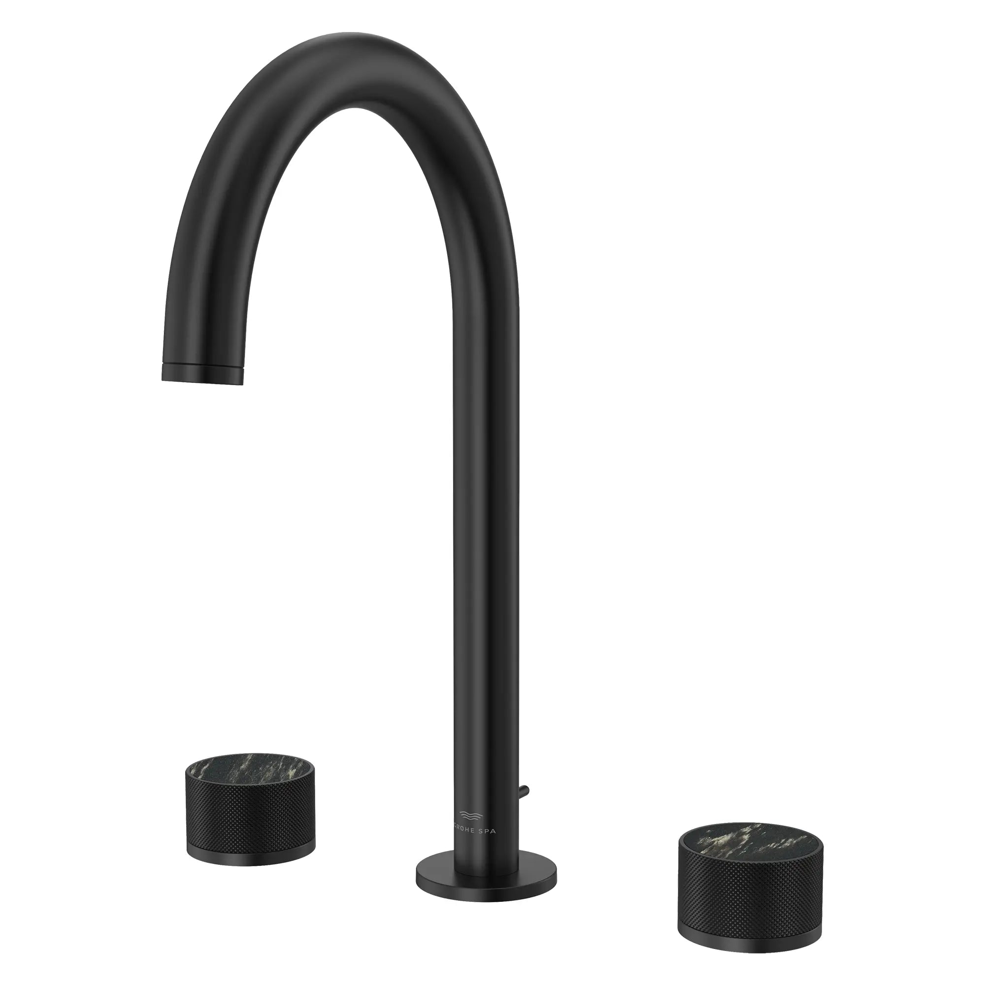 Atrio Private Collection 8-inch Widespread 2-Handle M-Size Bathroom Faucet with Knob Handles, 1.2 GPM (4.5 L/min) // MATTE BLACK // 286470_Atrio_PC_SiloLeft_1053392430_48461_0001_APRIL2026_0_CDNwebp.webp