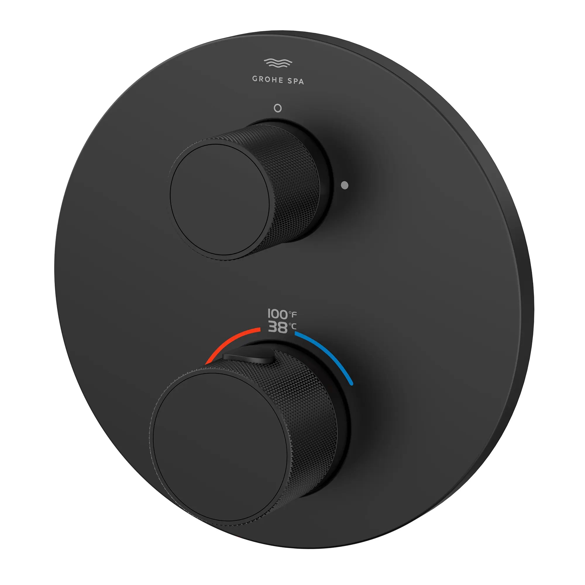 Atrio Private Collection Dual Function 2-Handle Thermostatic Valve Trim with Control Module with Knob Handles // MATTE BLACK // 286477_Atrio_PC_SiloLeft_1053662430_0001_APRIL2026_0_CDNwebp.webp