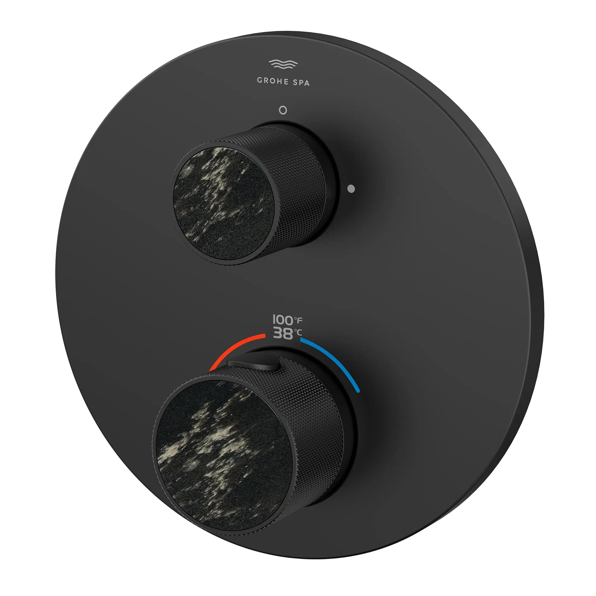 Atrio Private Collection Dual Function 2-Handle Thermostatic Valve Trim with Control Module with Knob Handles // MATTE BLACK // 286479_Atrio_PC_SiloLeft_1053662430_484672430_0001_APRIL2026_0_CDNwebp.webp