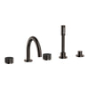 [105350A000] Atrio Private Collection 5-Hole 2-Handle Deckmount Tub Filler with Knob Handles with 1.75 GPM Hand Shower - Hard Graphite