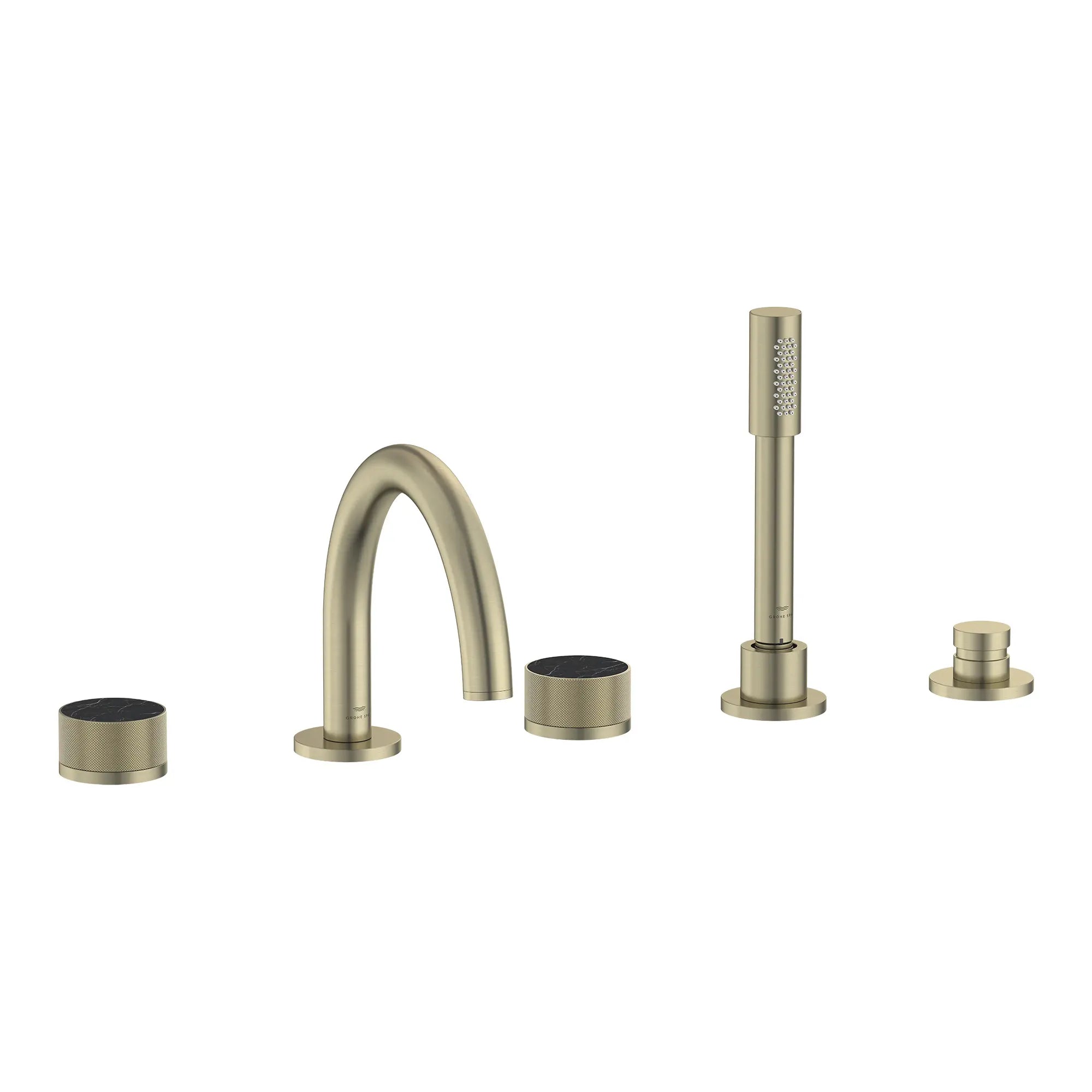 Atrio Private Collection 5-Hole 2-Handle Deckmount Tub Filler with Knob Handles with 1.75 GPM Hand Shower // BRUSHED NICKEL INFINITYFINISH // 286509_Atrio_PC_SiloRight_105350EN00_464632430_0001_APRIL2026_0_CDNwebp.webp