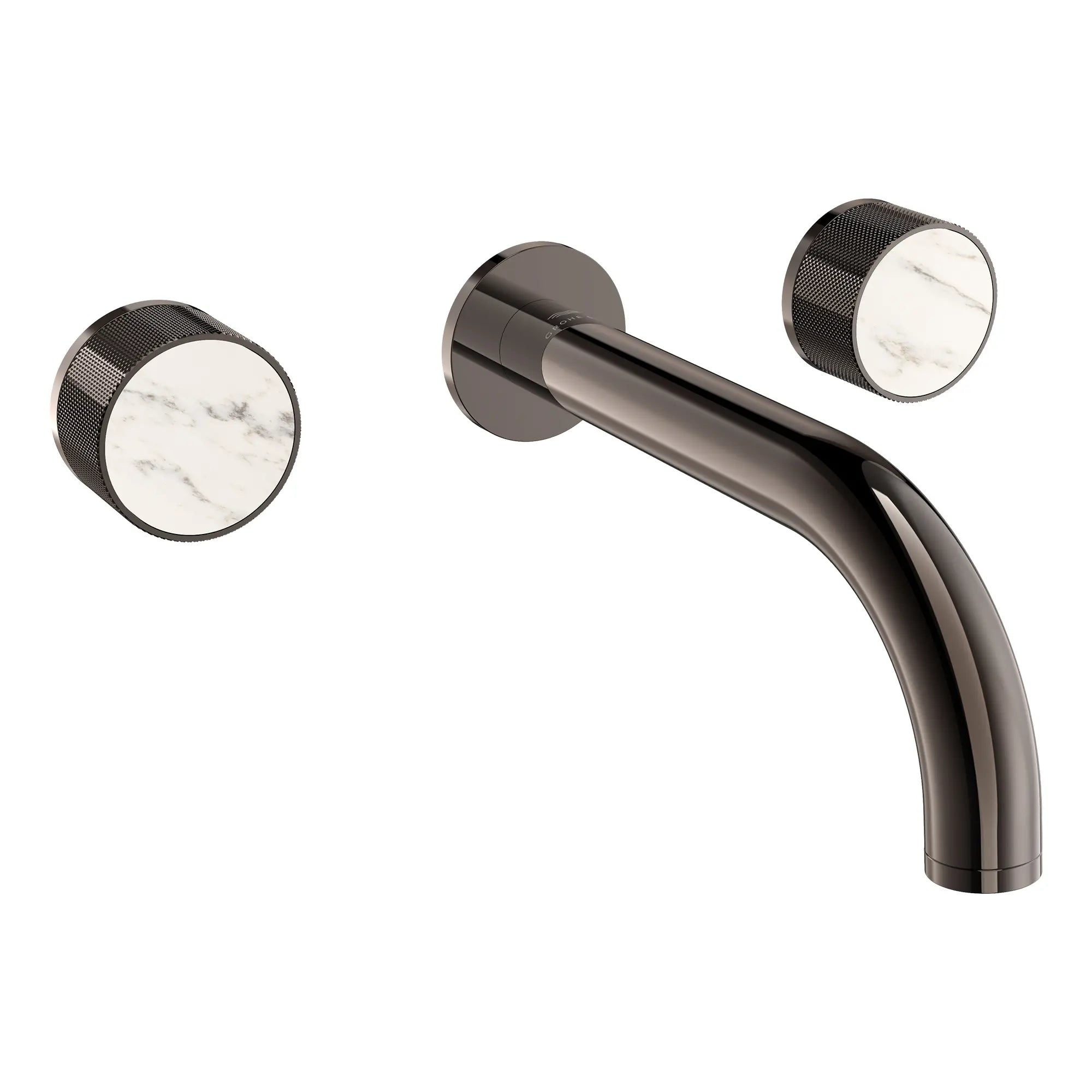 Atrio Private Collection 2-Handle Wall Mount Faucet, Knob Handles, 1.2 GPM (4.5L.min) // HARD GRAPHITE // 286512_Atrio_PC_SiloRight_105364A000_48460_0001_APRIL2026_0_CDNwebp.webp