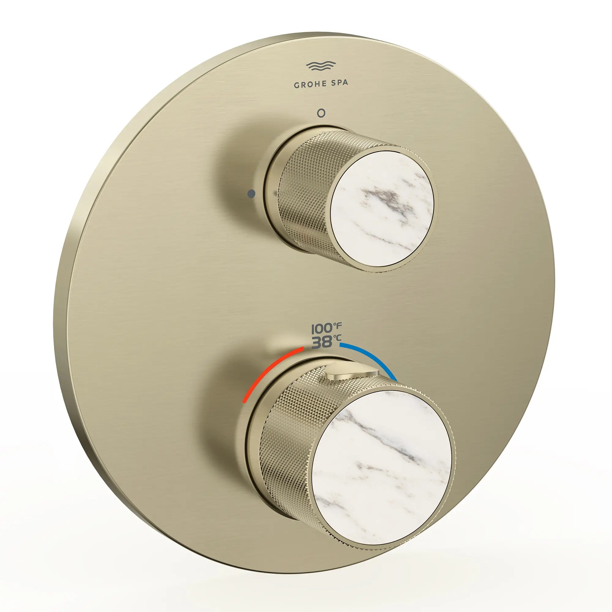 Atrio Private Collection Dual Function 2-Handle Thermostatic Valve Trim with Control Module with Knob Handles // BRUSHED NICKEL INFINITYFINISH // 286518_Atrio_PC_SiloRight_105366EN00_48466EN00_0001_APRIL2026_0_CDNwebp.webp