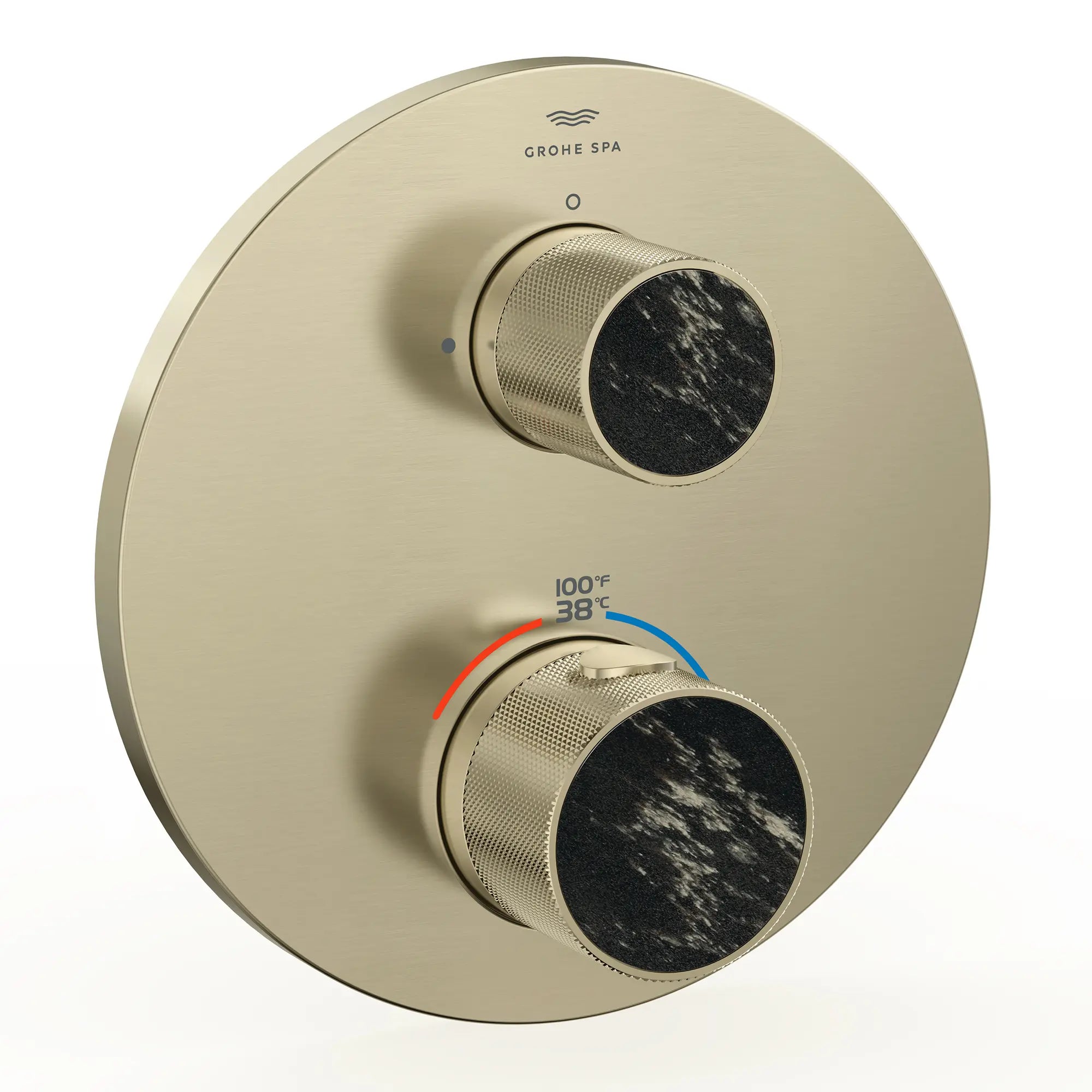 Atrio Private Collection Dual Function 2-Handle Thermostatic Valve Trim with Control Module with Knob Handles // BRUSHED NICKEL INFINITYFINISH // 286522_Atrio_PC_SiloRight_105366EN00_48467EN00_0001_APRIL2026_0_CDNwebp.webp