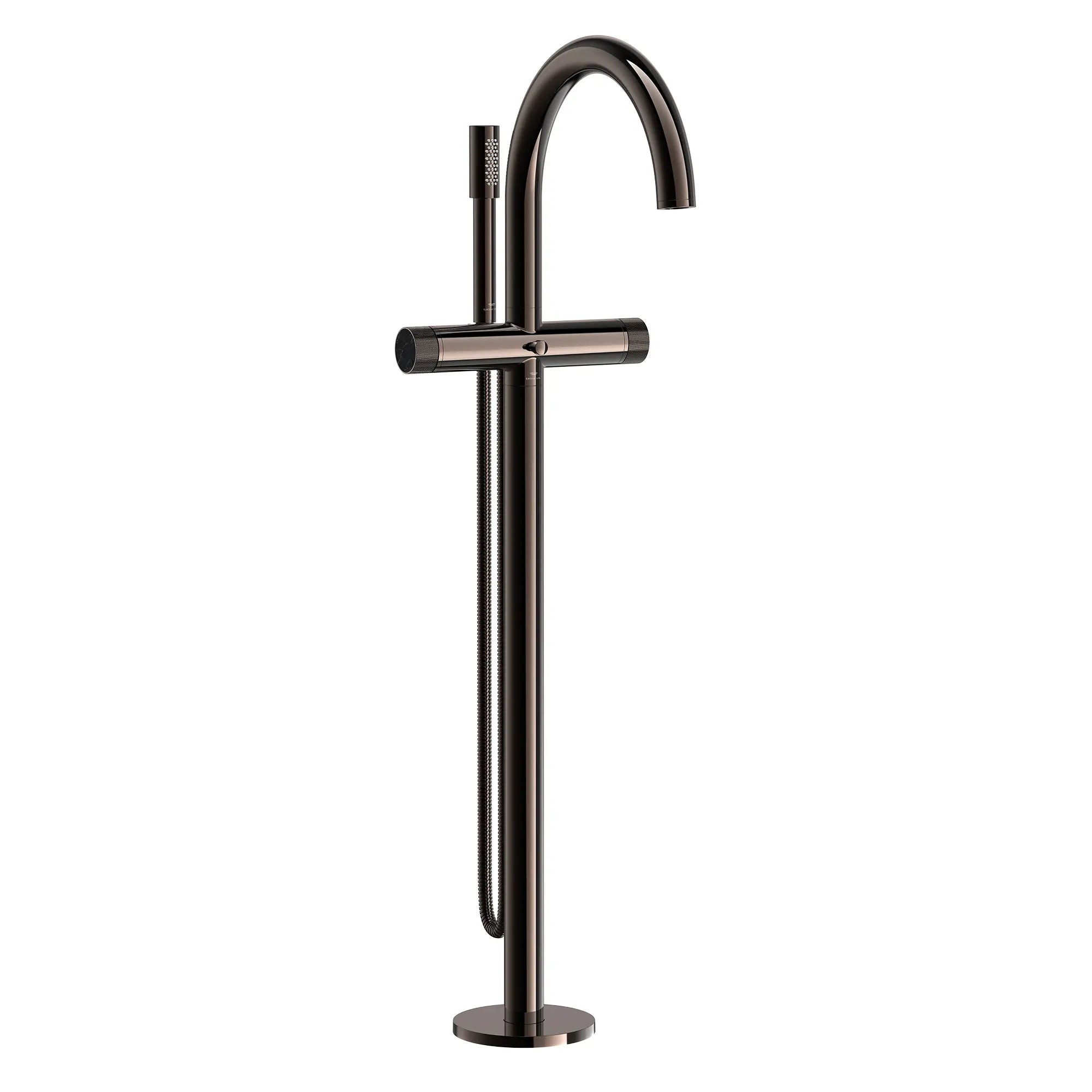 Atrio Private Collection 2-Handle Free Standing Tub Filler with Knob Handles, with 1.75 GPM Hand Shower // HARD GRAPHITE // 286528_Atrio_PC_SiloRight_105772A00_48461A00_0001_APRIL2026_0_CDNwebp.webp