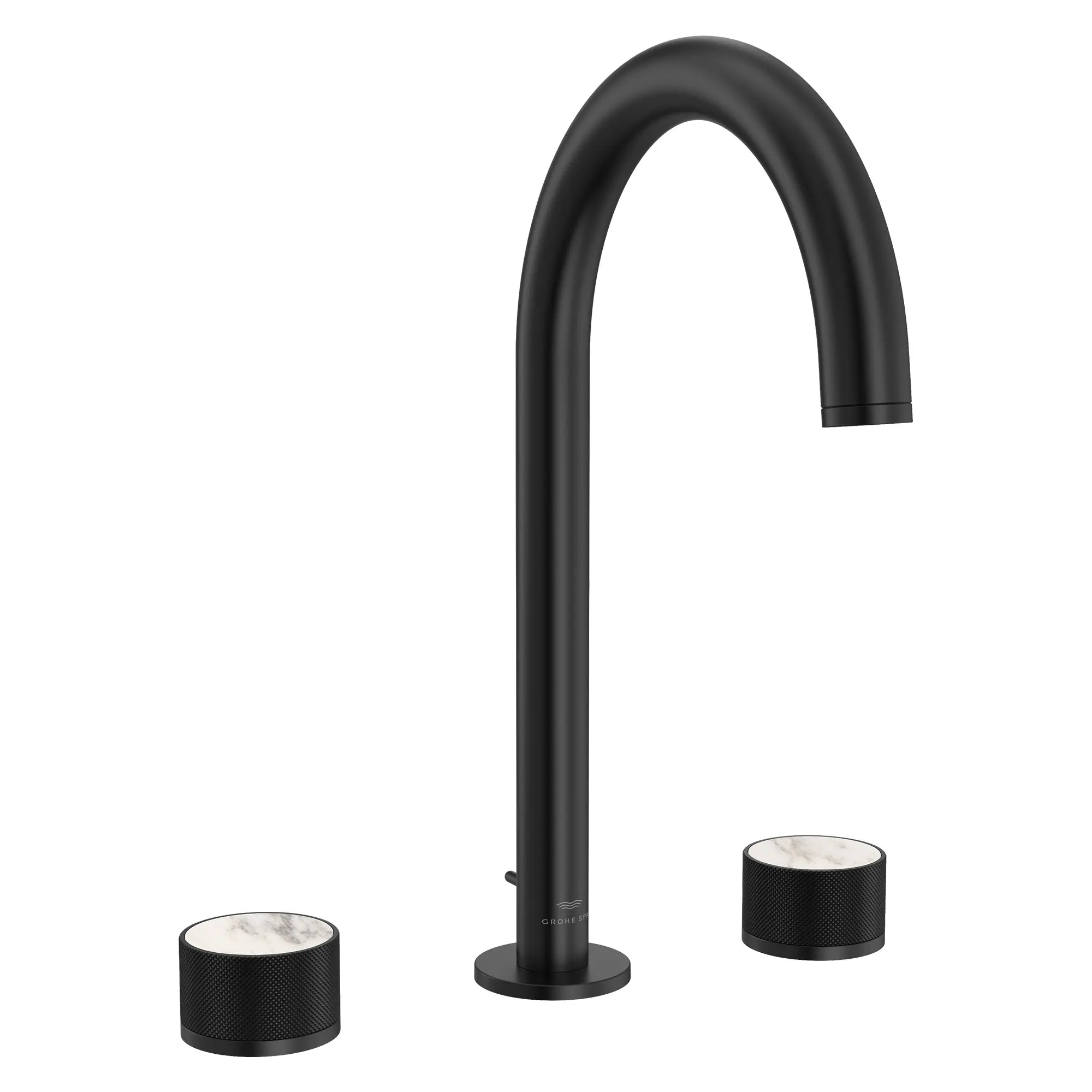 Atrio Private Collection 8-inch Widespread 2-Handle M-Size Bathroom Faucet with Knob Handles, 1.2 GPM (4.5 L/min) // MATTE BLACK // 286548_Atrio_PC_SiloRight_1053392430_48460_0001_APRIL2026_0_CDNwebp.webp