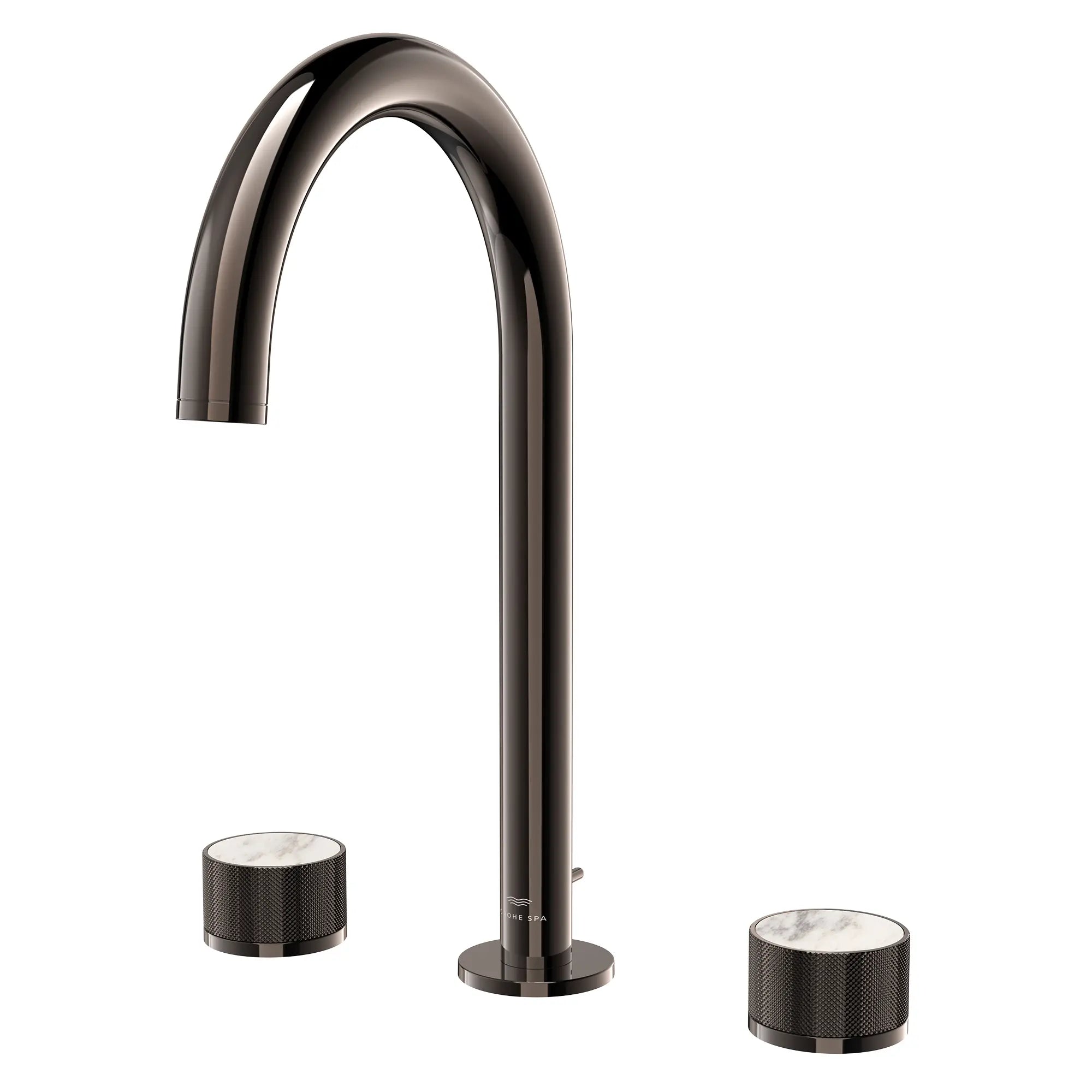 Atrio Private Collection 8-inch Widespread 2-Handle M-Size Bathroom Faucet with Knob Handles, 1.2 GPM (4.5 L/min) // HARD GRAPHITE // 286570_Atrio_PC_SiloLeft_105339A000_48460_0001_APRIL2026_0_CDNwebp.webp