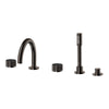 [105350A000] Atrio Private Collection 5-Hole 2-Handle Deckmount Tub Filler with Knob Handles with 1.75 GPM Hand Shower - Hard Graphite