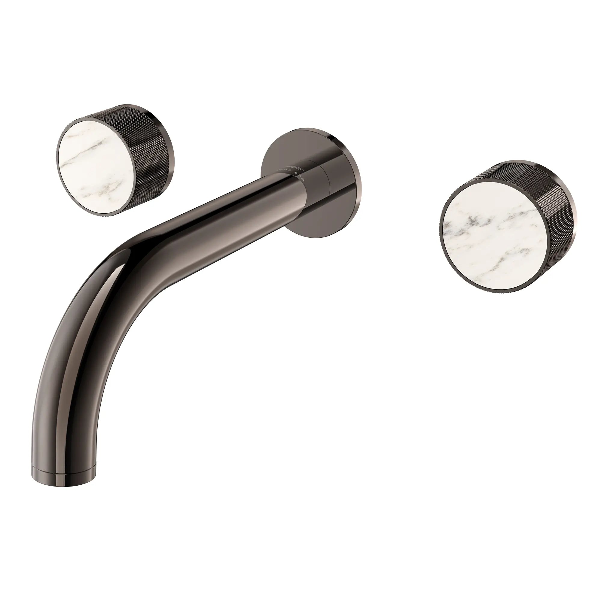 Atrio Private Collection 2-Handle Wall Mount Faucet, Knob Handles, 1.2 GPM (4.5L.min) // HARD GRAPHITE // 286582_Atrio_PC_SiloLeft_105364A000_48460_0001_APRIL2026_0_CDNwebp.webp