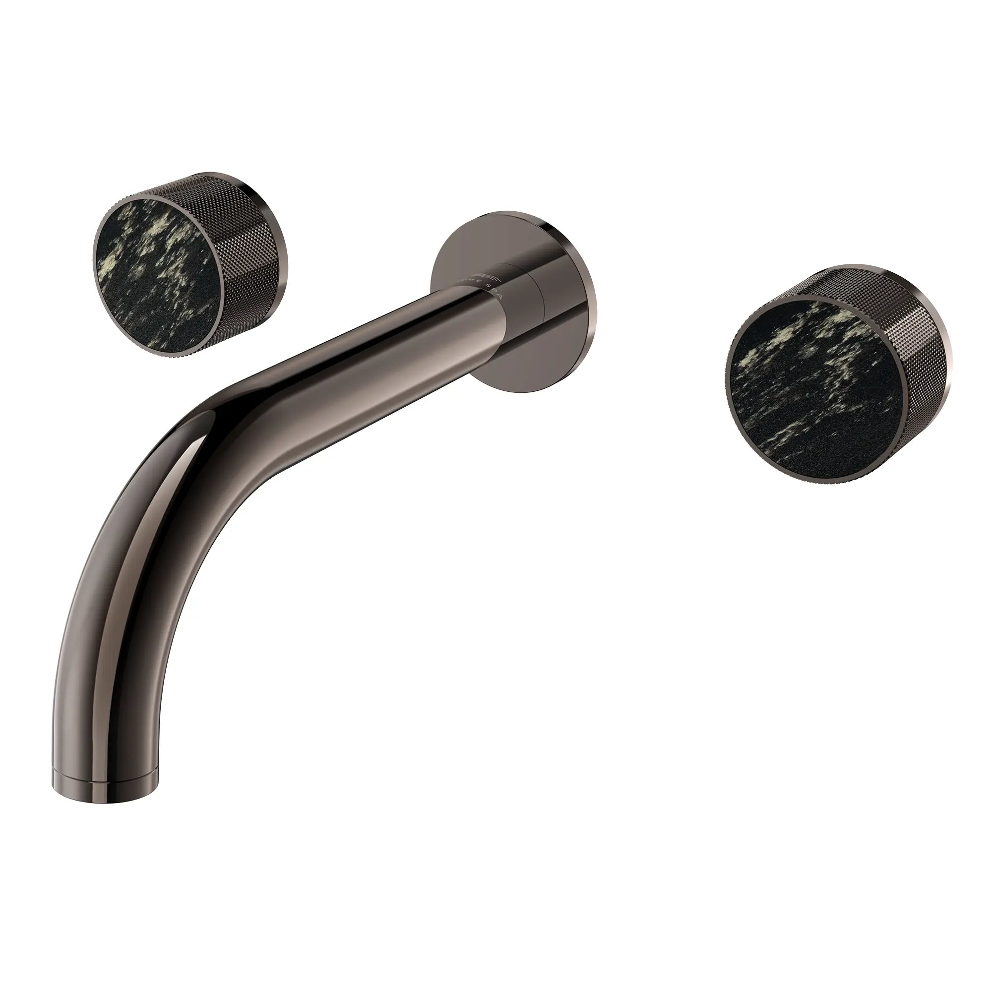 Atrio Private Collection 2-Handle Wall Mount Faucet, Knob Handles, 1.2 GPM (4.5L.min) // HARD GRAPHITE // 286583_Atrio_PC_SiloLeft_105364A000_48461_0001_APRIL2026_0_CDNwebp.webp