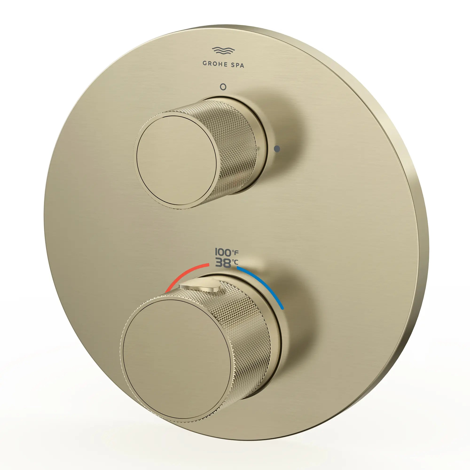 Atrio Private Collection Dual Function 2-Handle Thermostatic Valve Trim with Control Module with Knob Handles // BRUSHED NICKEL INFINITYFINISH // 286588_Atrio_PC_SiloLeft_105366EN00_0001_APRIL2026_0_CDNwebp.webp