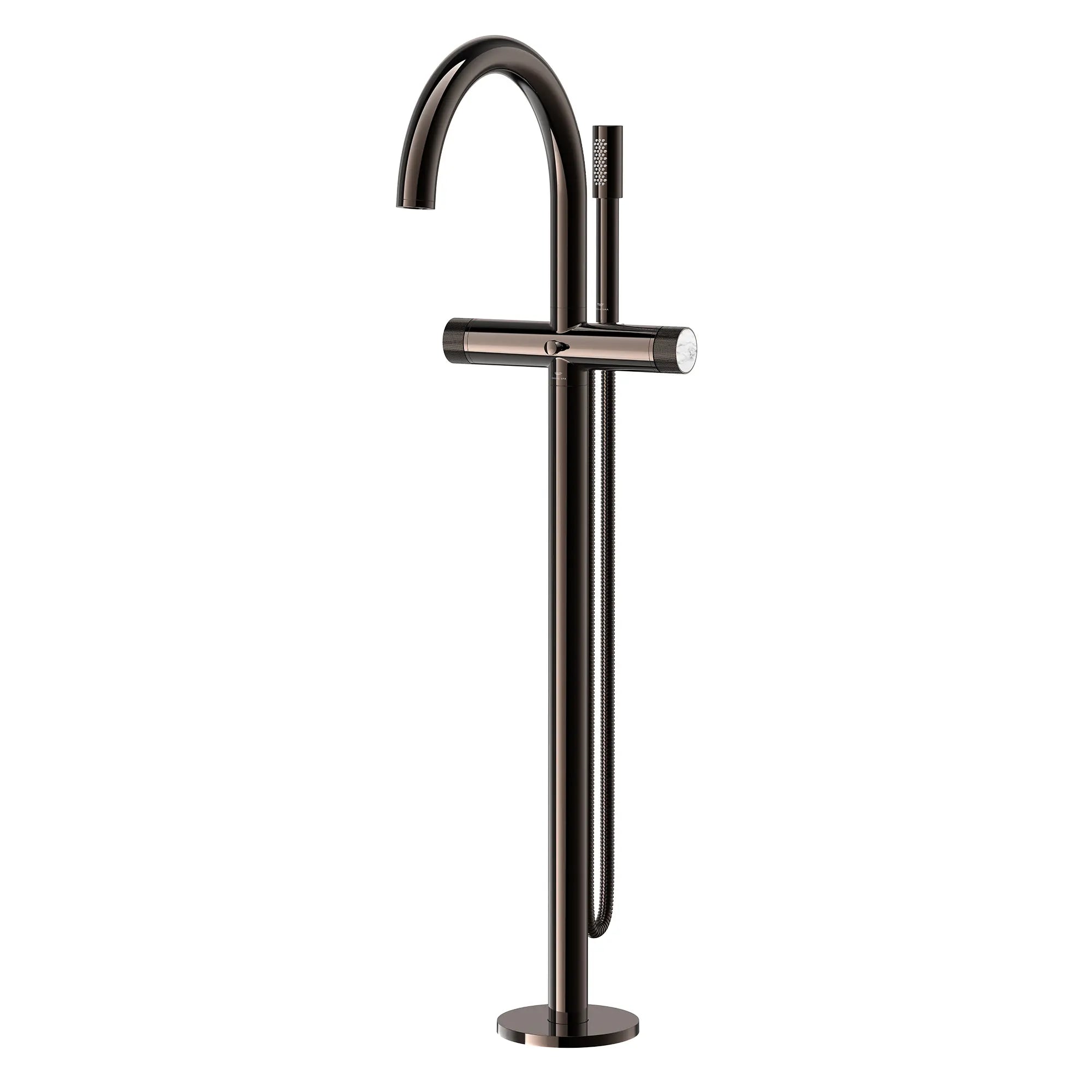 Atrio Private Collection 2-Handle Free Standing Tub Filler with Knob Handles, with 1.75 GPM Hand Shower // HARD GRAPHITE // 286598_Atrio_PC_SiloLeft_105772A00_48460A00_0001_APRIL2026_0_CDNwebp.webp