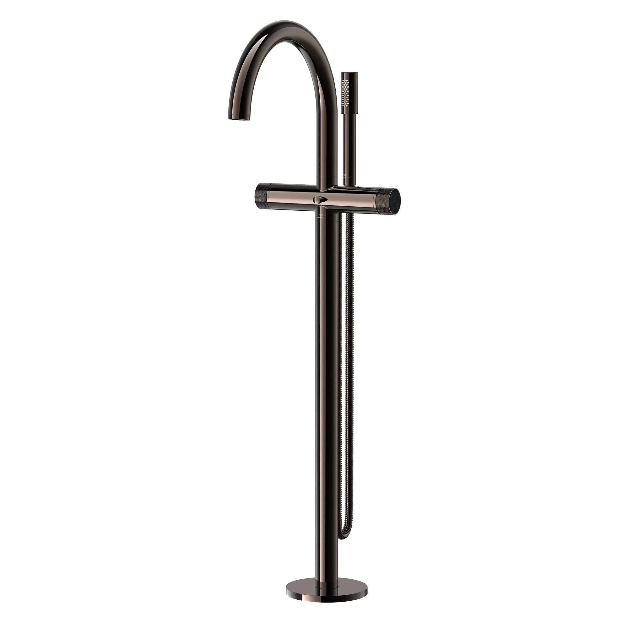 Atrio Private Collection 2-Handle Free Standing Tub Filler with Knob Handles, with 1.75 GPM Hand Shower // HARD GRAPHITE // 286599_Atrio_PC_SiloLeft_105772A00_48461A00_0001_APRIL2026_0_CDNwebp.webp