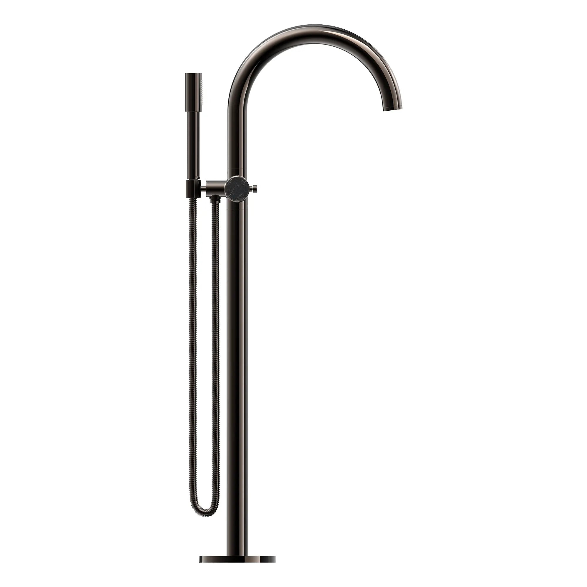 Atrio Private Collection 2-Handle Free Standing Tub Filler with Knob Handles, with 1.75 GPM Hand Shower // HARD GRAPHITE // 286659_Atrio_PC_SiloSide_105772A00_48461A00_0001_APRIL2026_0_CDNwebp.webp