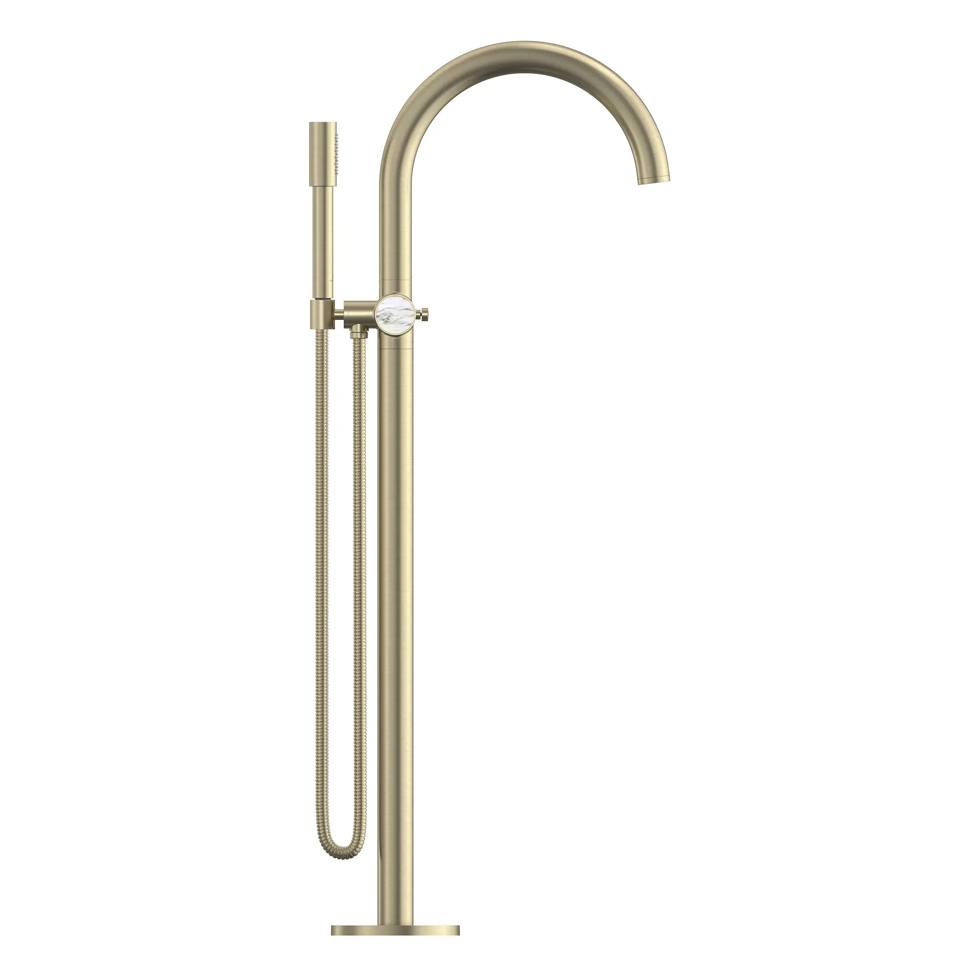 Atrio Private Collection 2-Handle Free Standing Tub Filler with Knob Handles, with 1.75 GPM Hand Shower // BRUSHED NICKEL INFINITYFINISH // 286661_Atrio_PC_SiloSide_105772EN0_48460EN0_0001_APRIL2026_0_CDNwebp.webp
