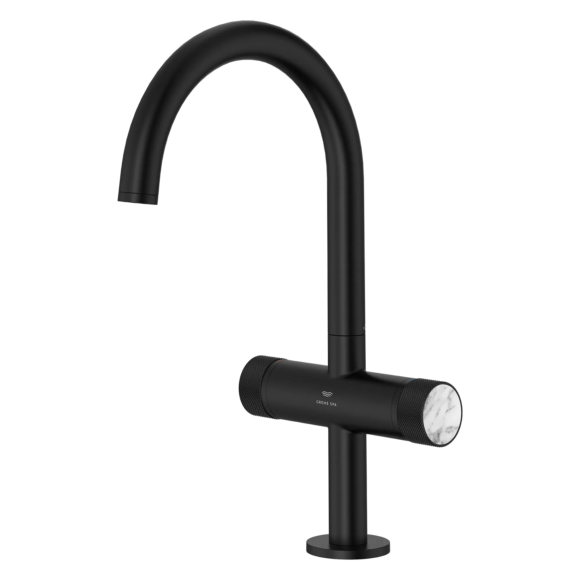 Atrio Private Collection Single Hole 8-Inch Widespread 2-Handle L-Size Bathroom Faucet with Knob Handles, 1.2 GPM (4.5 L/min) // MATTE BLACK // 286708_Atrio_SiloLeft_1053372430_484562430_0001_MARCH2026_0_CDNwebp.webp